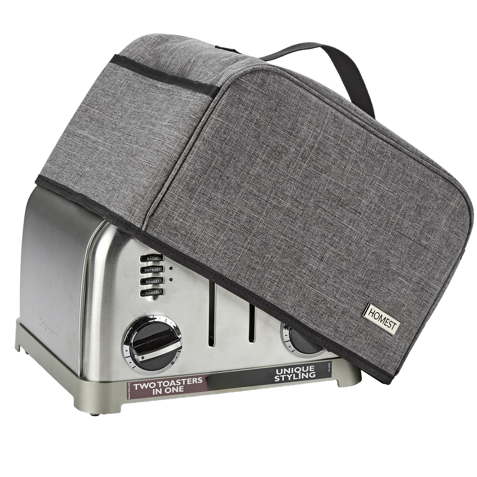 HOMEST Toaster Cover with Pockets Compatible with Cuisinart 4 Slice, Can Hold Jam Spreader Knife & Toast Machine Tongs, Dust and Fingerprint Protection, Grey