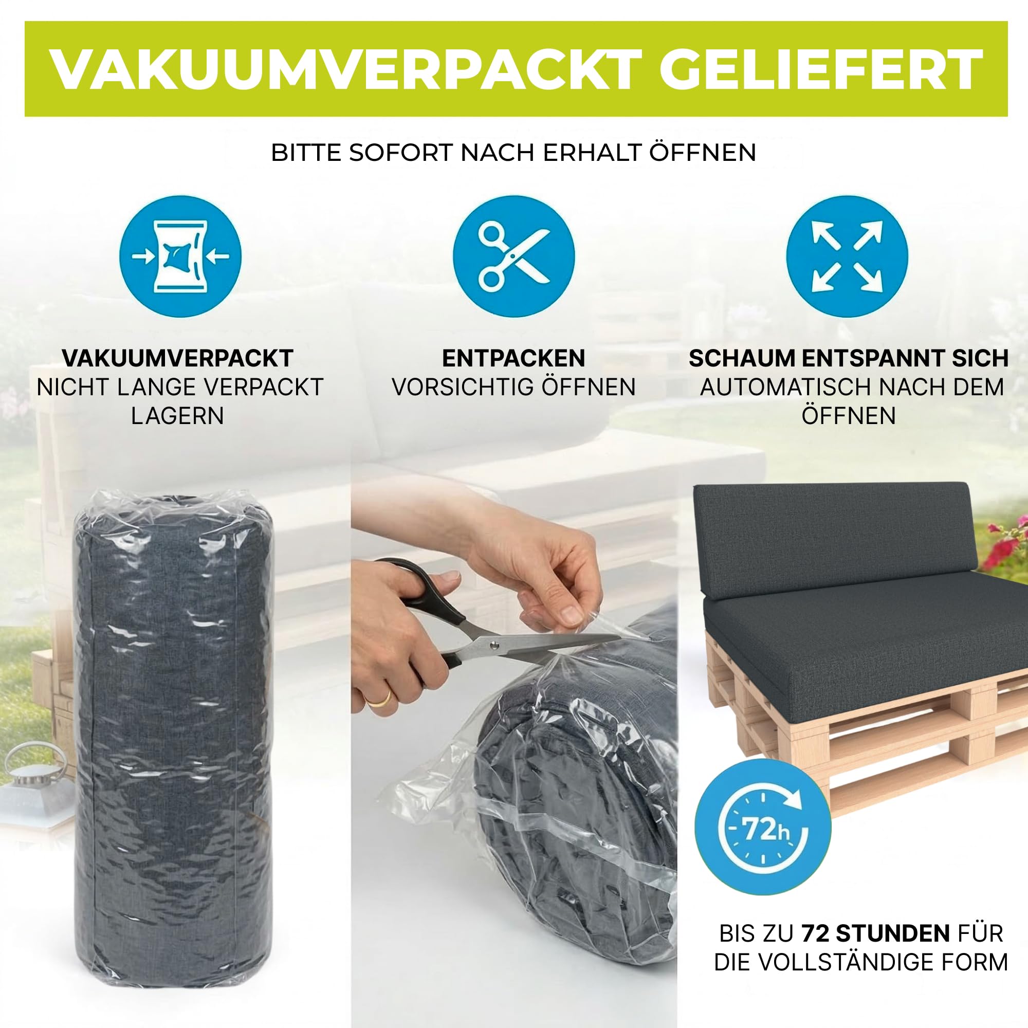 Palettenkissen 2-teiliges Set | Palettenauflage für Palettensofa | Rückenkissen & Sitzkissen für Europaletten | Palettenmöbel für Indoor & Outdoor mit UV-beständig | Made in EU | Graphit