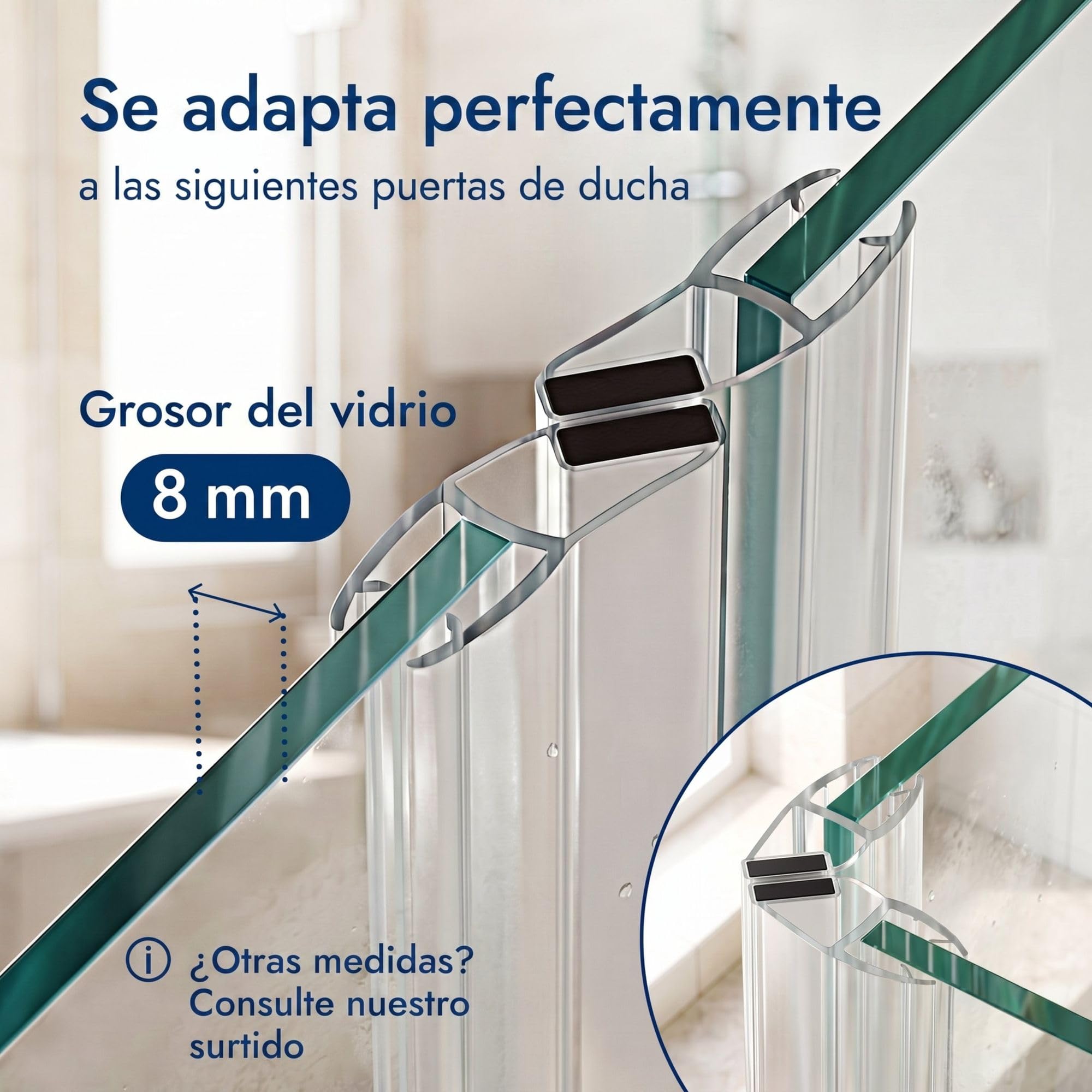 2x Junta 200cm, para 8mm espesor del vidrio, 90 & 180 grados Transp | Junta magnética para cabina de ducha, PVC, para puerta de cristal o corredera, apertura unilateral
