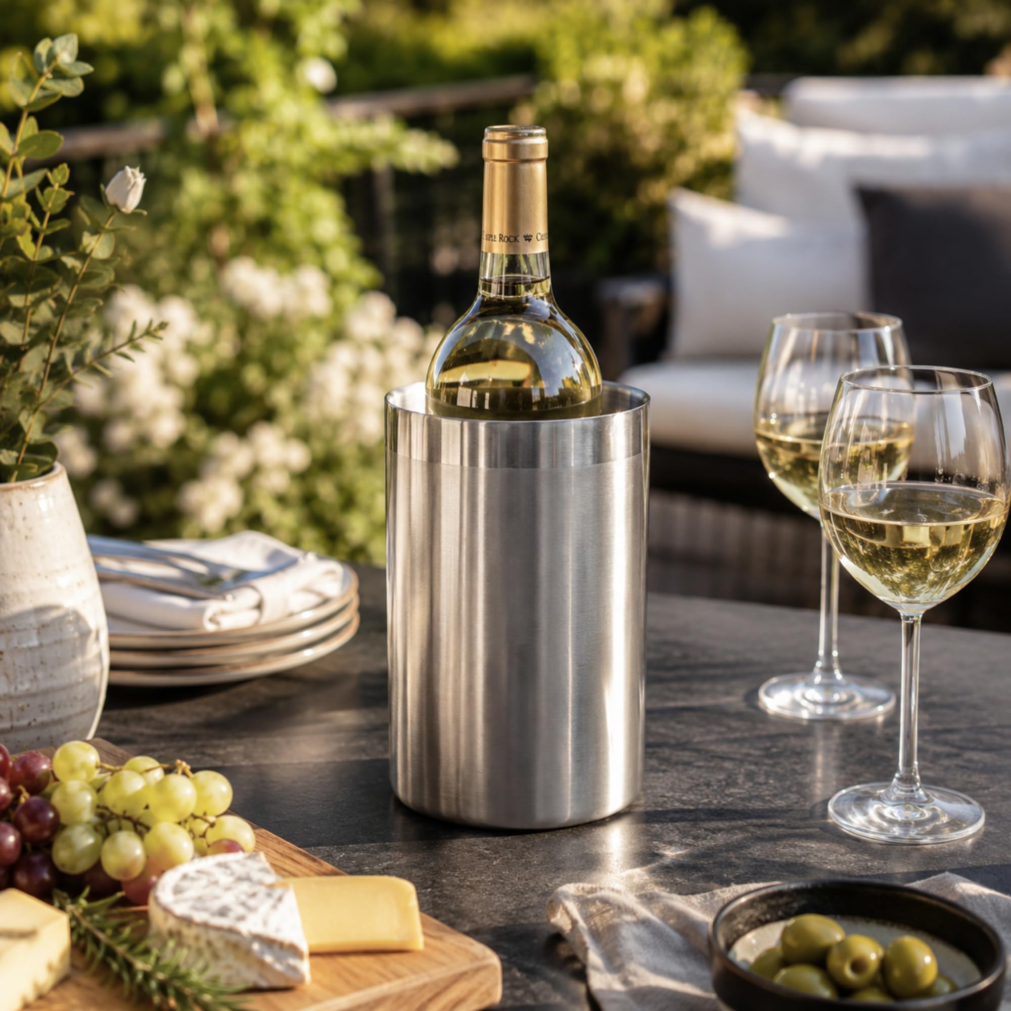 OGGI Stainless Steel Double Wall Wine Cooler - Insulated Tabletop Wine Chiller for White Wine & Champagne, Fits Most Standard Sized Bottles — Amazon image 5