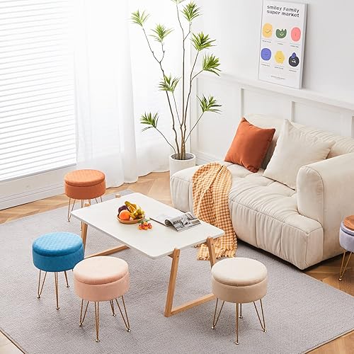 Miniatura 5 de Cpintltr Taburete moderno de terciopelo tapizado redondo, otomanos de almacenamiento, multiusos, decoración del hogar, mesa de café otomana,
