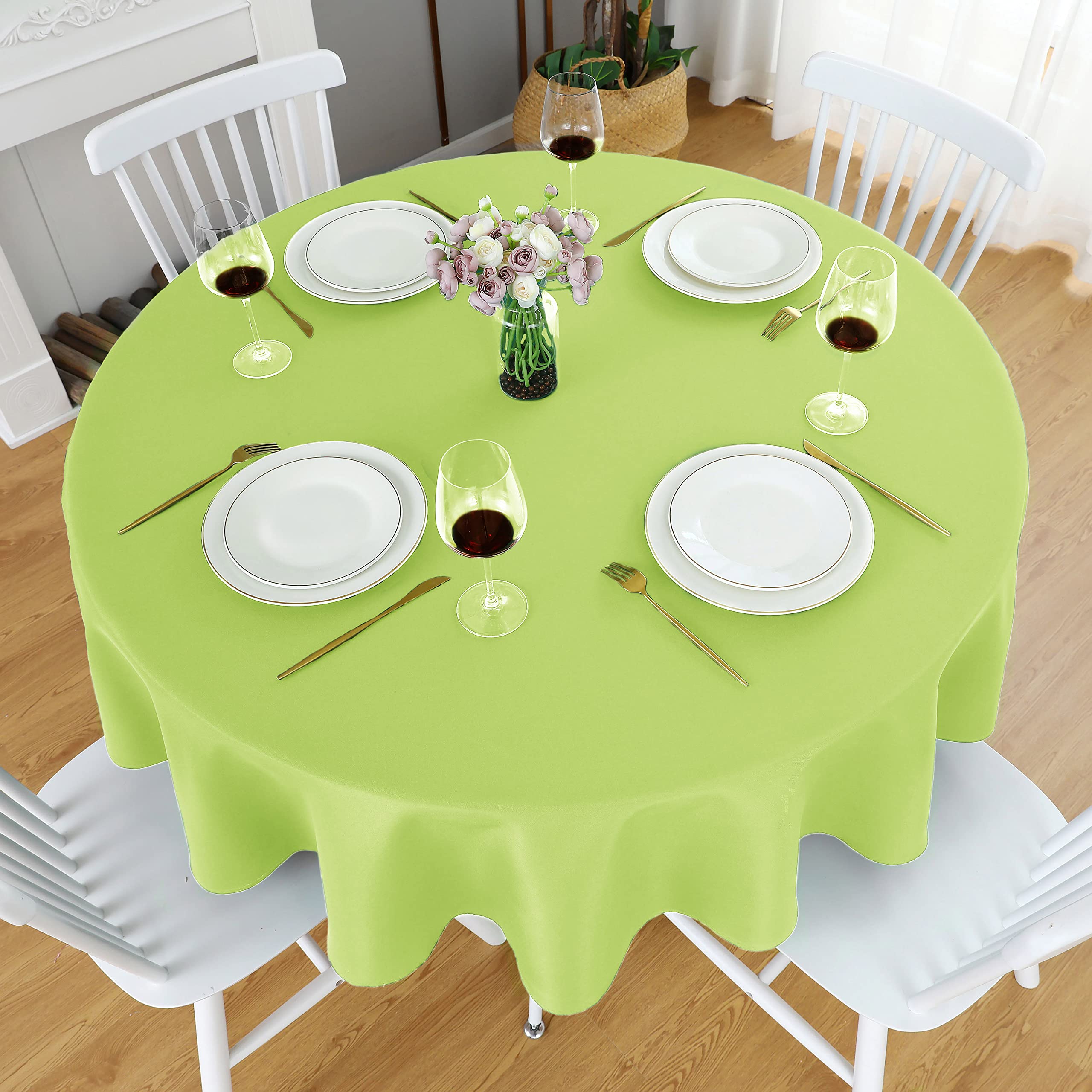 FOLINS&HOME Nappe Ronde Crème De 228,6 Cm En Tissu Polyester Imperméable, Infroissable, Anti-déversement, Lavable Et Facile à Nettoyer Pour Fête, Banquet, Mariage, Salle à Manger