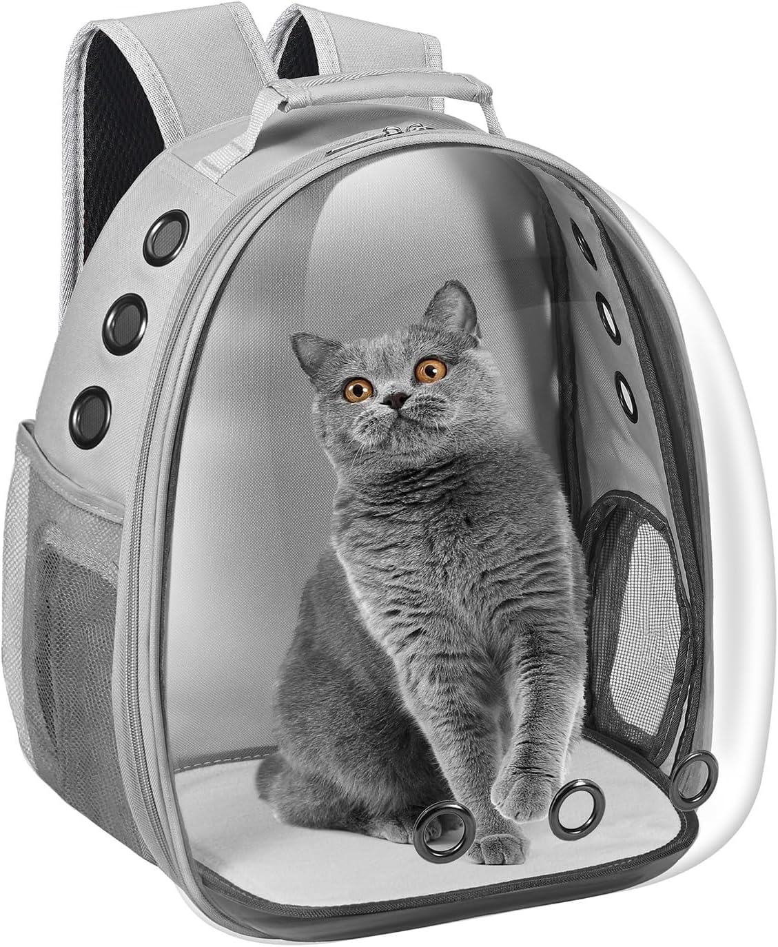 cat carrier backpack, pet carrier backpack front pack for small medium cat puppy dog carrier backpack bag space capsule, airline-approved pet carrier for travel hiking walking camping (grey)
