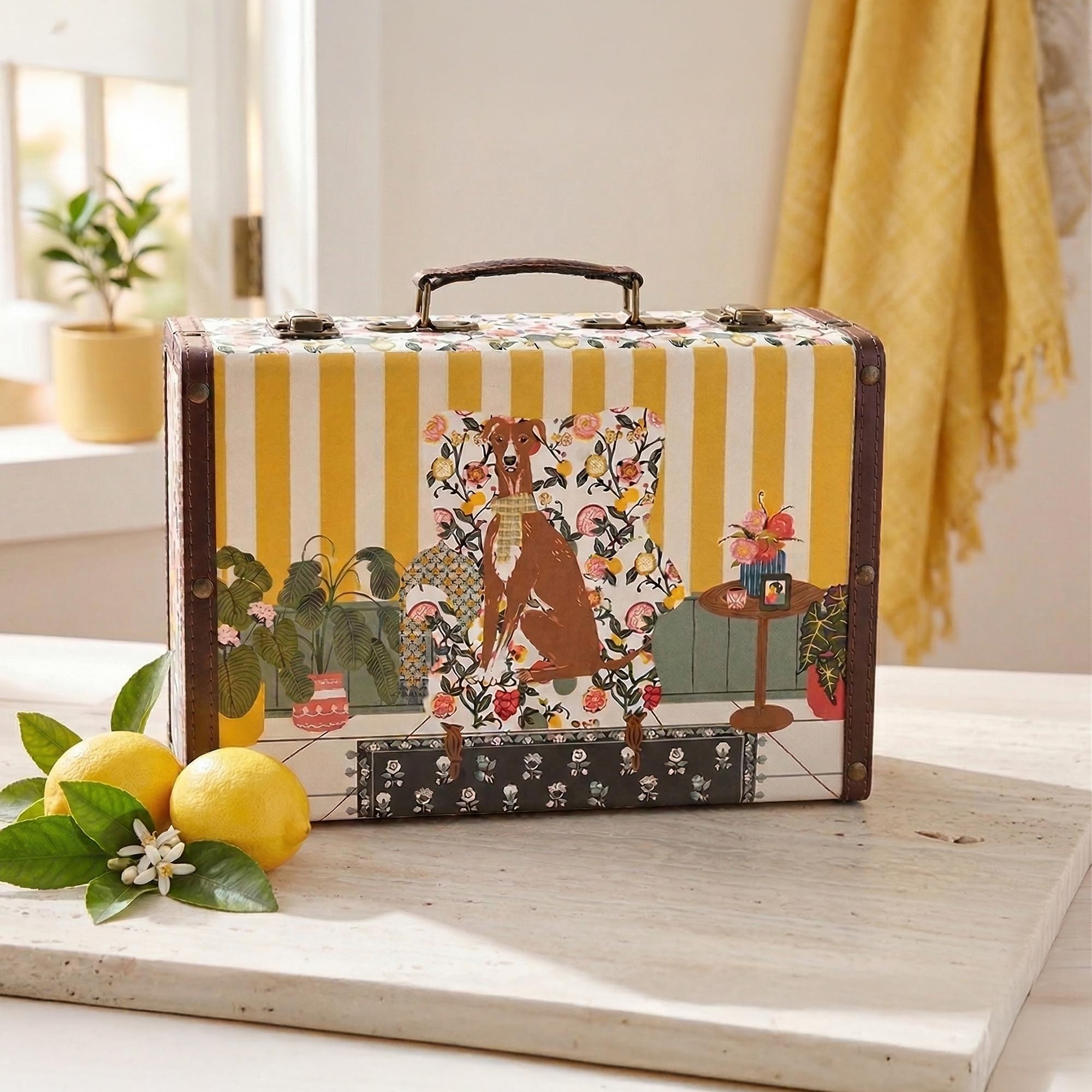Chumbak Florentine Hound Storage Trunk | Citrus Collection | MDF Canvas Storage Trunk | Mudhol Hound Print | Organiser | Home Decor | Gifting | Living Room | Trunk Box-image-3