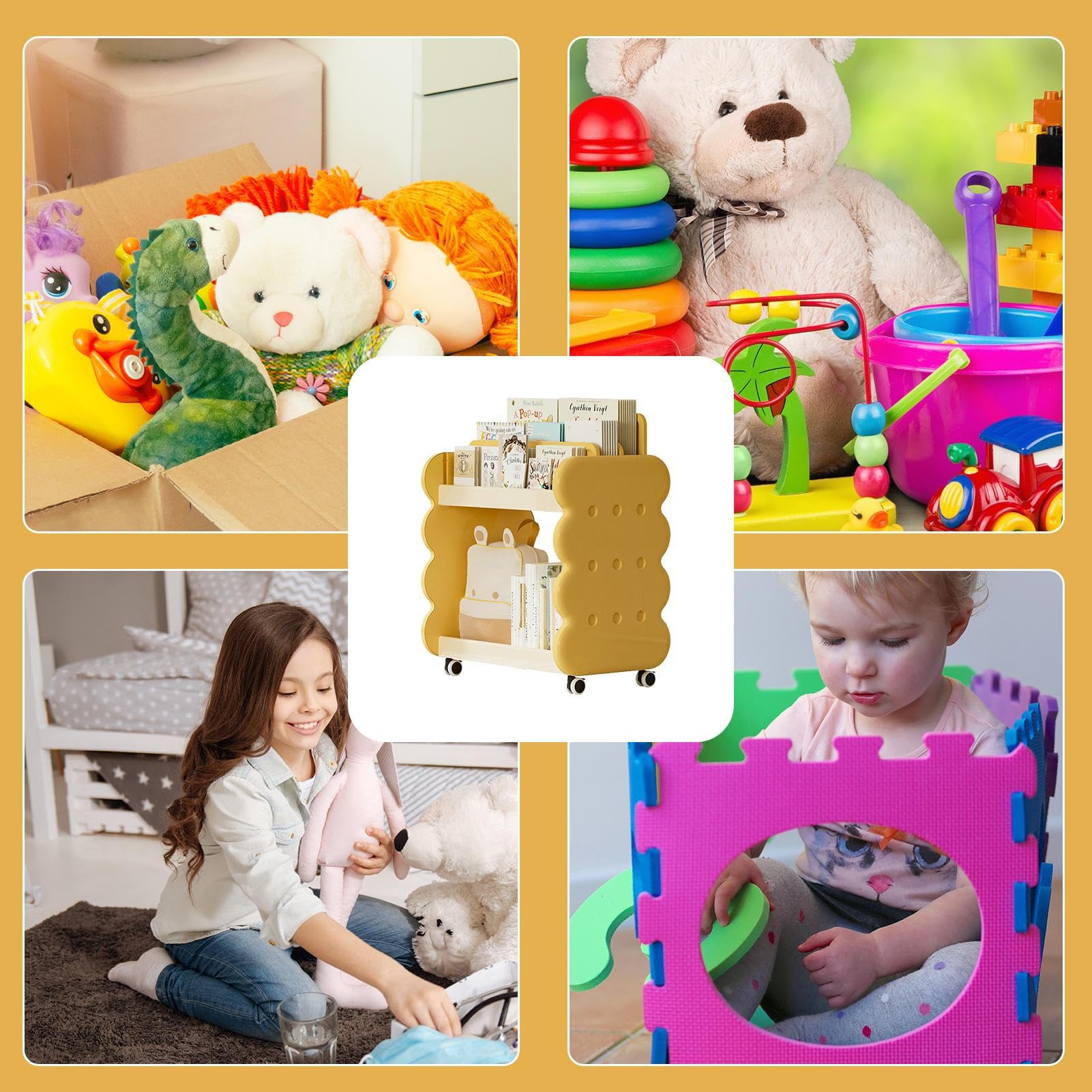 Genérico Estantería Infantil con Ruedas Pequeño y para Suelo Estantería | Estanterías para Libros de Habitación Infantil para Hogar Guardería Habitación Infantil Rincón de Lectura Librería