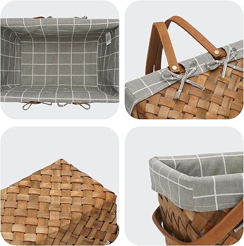 Miniatura 3 de Woodchip - Cesta de picnic con asas plegables individuales, cesta de huevos de Pascua tejida a mano y cesta de caramelo, cesta de almacenamiento de