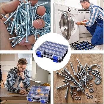 Doppelseitig Sortimentskasten, 34 Fächer Kleinteile Organizer mit Abnehmbarer Trennstege, Doppelseitige Schrauben Sortierbox, Aufbewahrung Werkzeug Organizer, für Schrauben Nägel und Kleinteile(Blau) Baumarkt