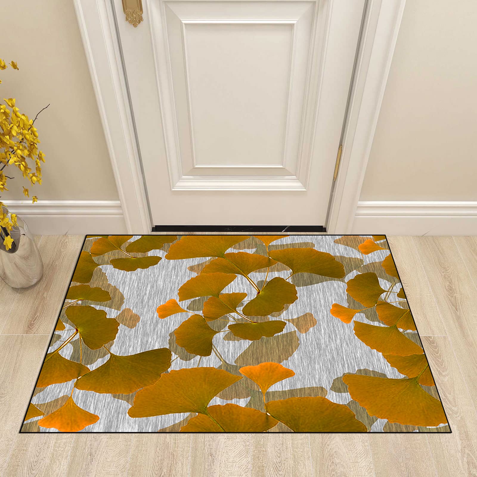 LIHY Teppich Läufer für Flur Küche rutschfest 60×100cm Nordisches grau-gelbes Blattmuster Teppichläufer Flurteppich Waschbar für Schlafzimmer Wohnzimmer, Breite 60cm/ 80cm/ 100cm/ 120cm