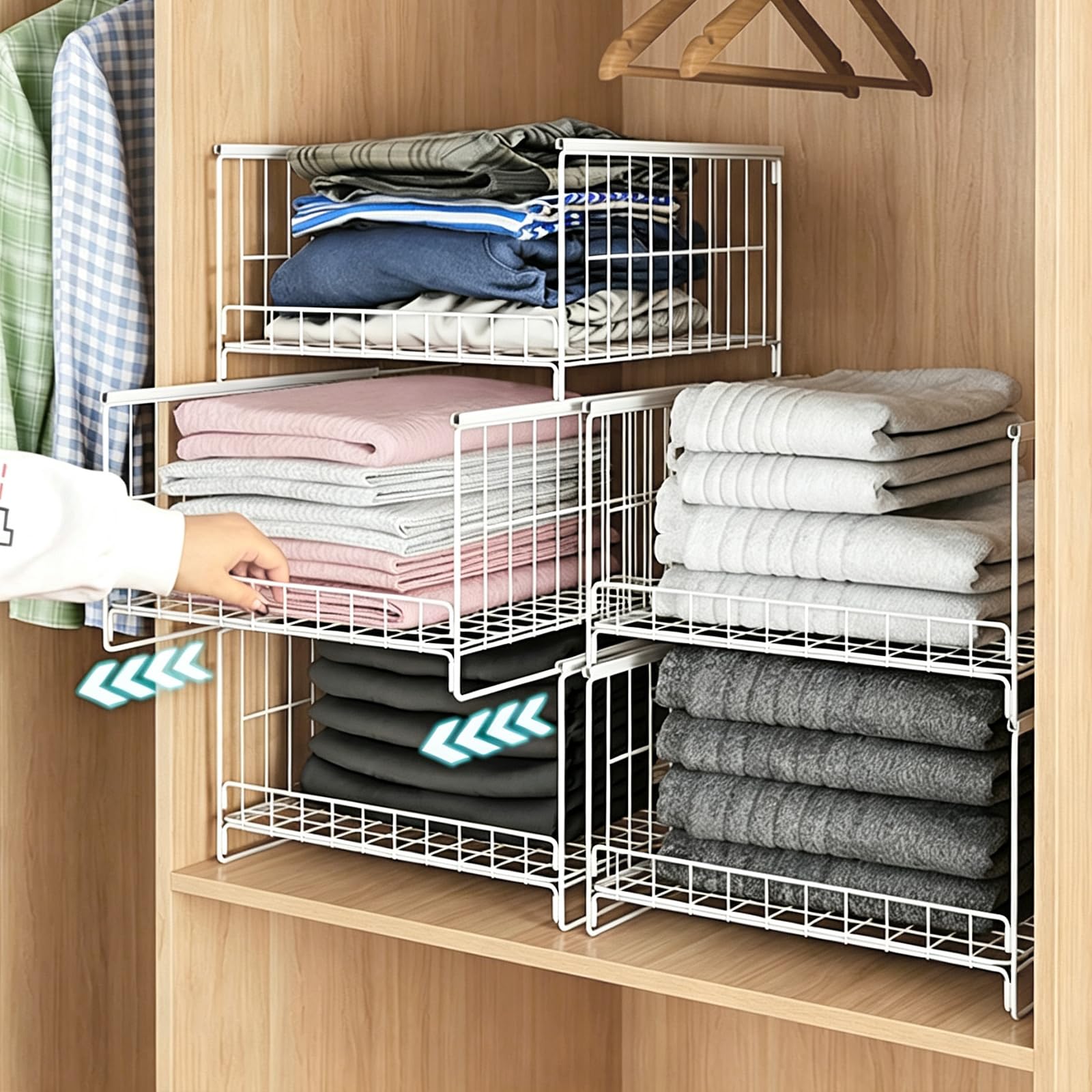 3 pezzi Contenitore impilabile per guardaroba, organizzatore per guardaroba, cestini per cassetti, sistema di organizzazione per cassetti, armadio pieghevole per casa e cucina Bianco