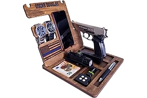 Personalized Gifts for Men - Wood Phone Docking Station with Gun Holder