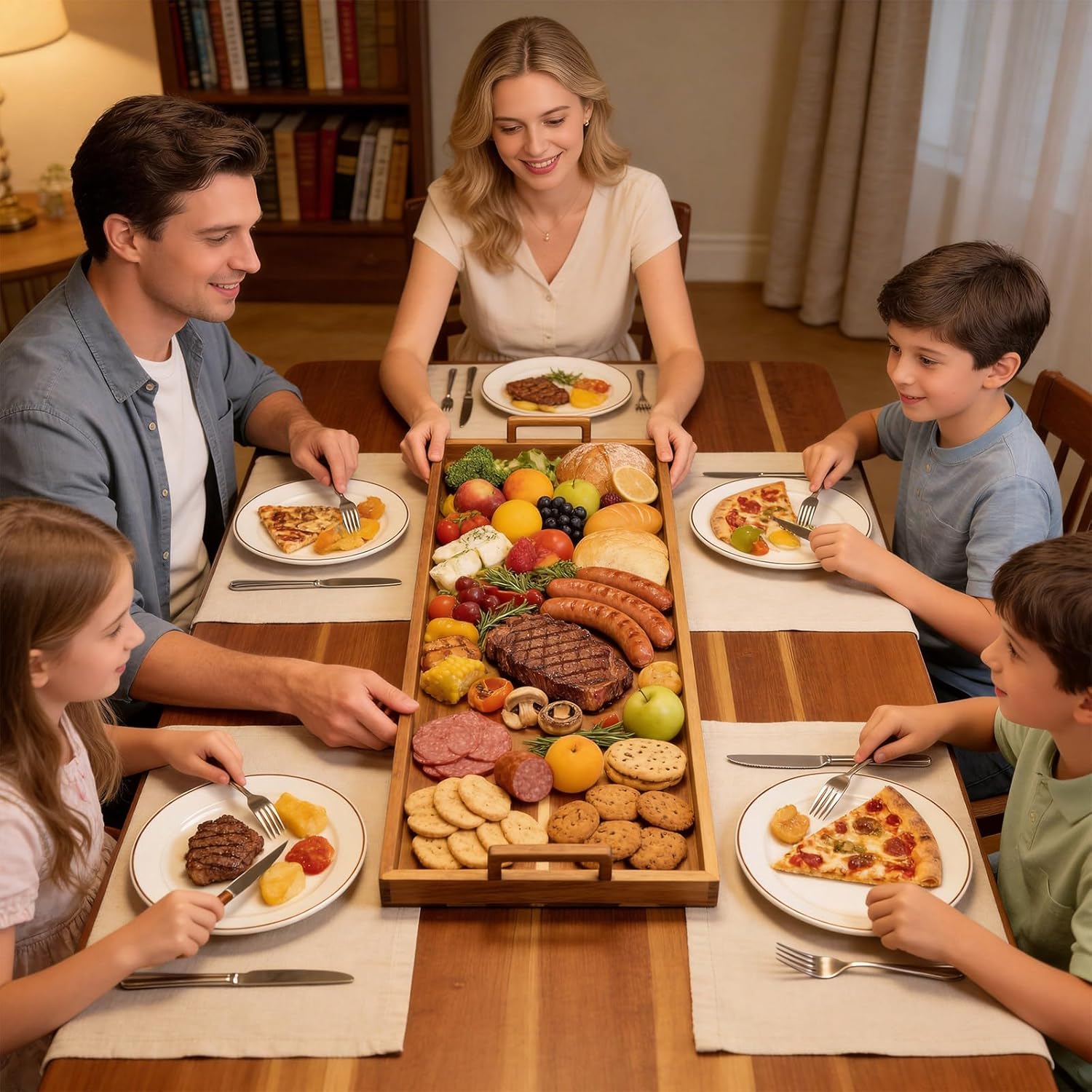 Large Charcuterie Boards with Cheese Knife Set,30 x 12 Inch Acacia Wood Serving Tray with Handles,Long Wooden Charcuterie Board with 30Pcs Wax Paper,Large Cheese Board Gift Set