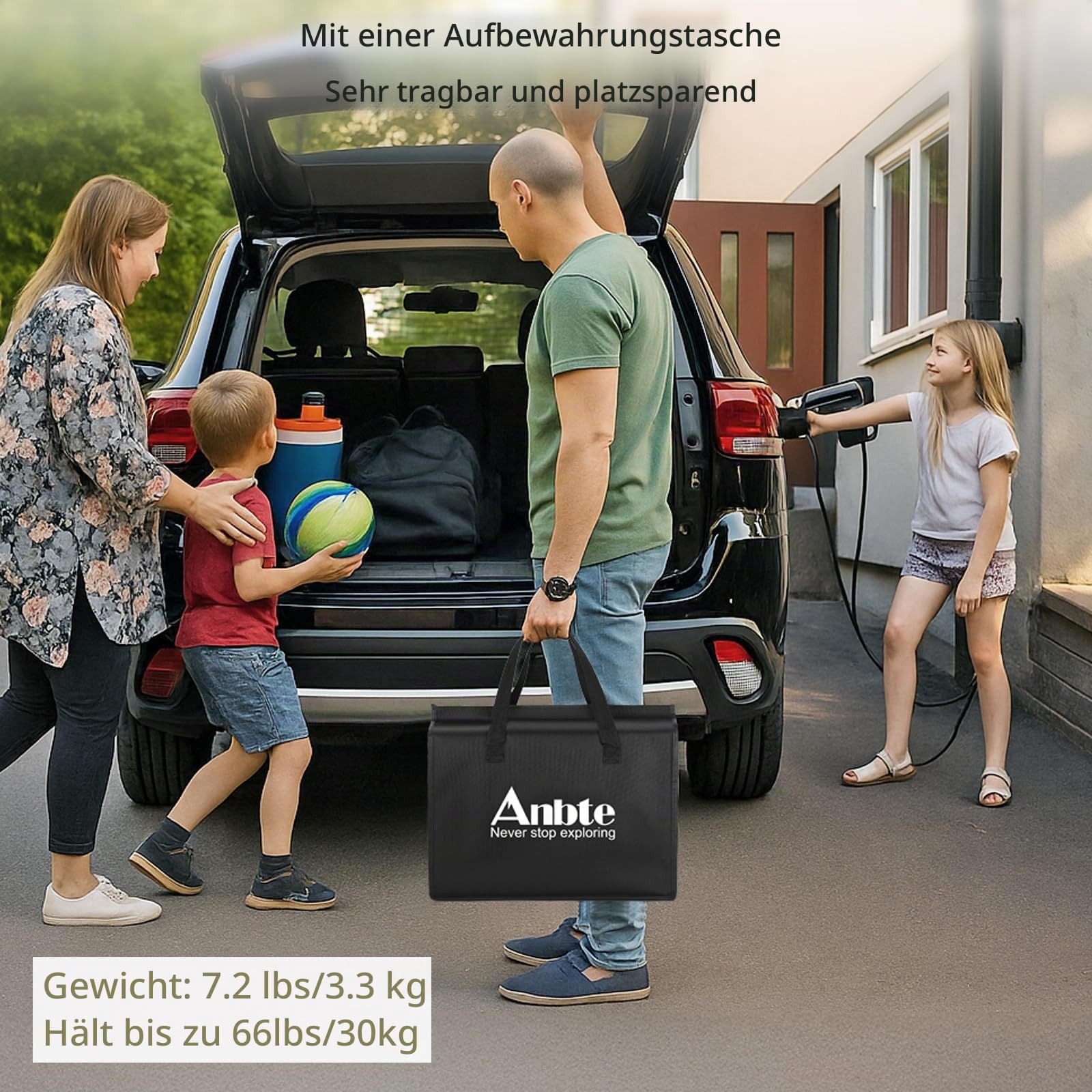 Anbte Campingtisch Klappbar 88x40cm Aluminium Rahmen 3 Höhenverstellbar 26/48/70cm Picknicktisch mit Aufbewahrungsnetz Tragbar Koffertisch Grilltisch für Camping Strand Balkon (Ganz Schwarz)