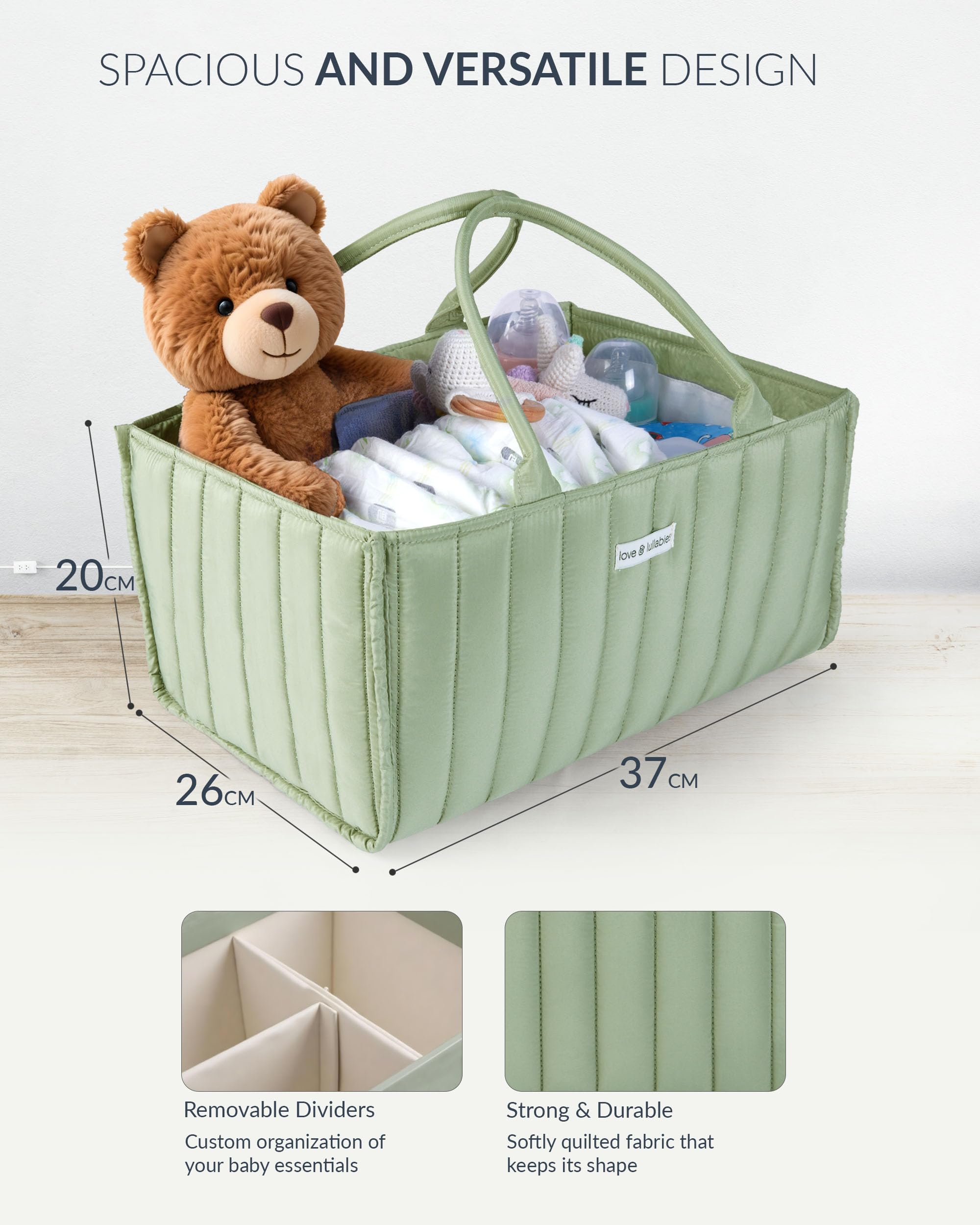 love & lullabies Nappy Caddy Organiser, Stylish Quilted Baby Changing Basket - Image 3