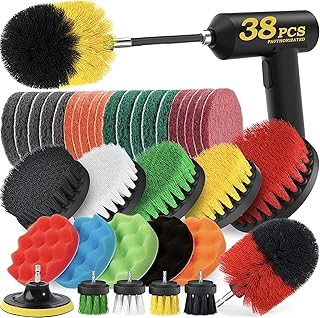 38 Pack Drill Brush Attachments Set Car Detailing Kit, Auto Detailing Drill Brush Set, Car Detailing Brushes, Car Buffing Sponge Pads Kit, Car Cleaning Tools Kit for Interior, Exterior, Wheels