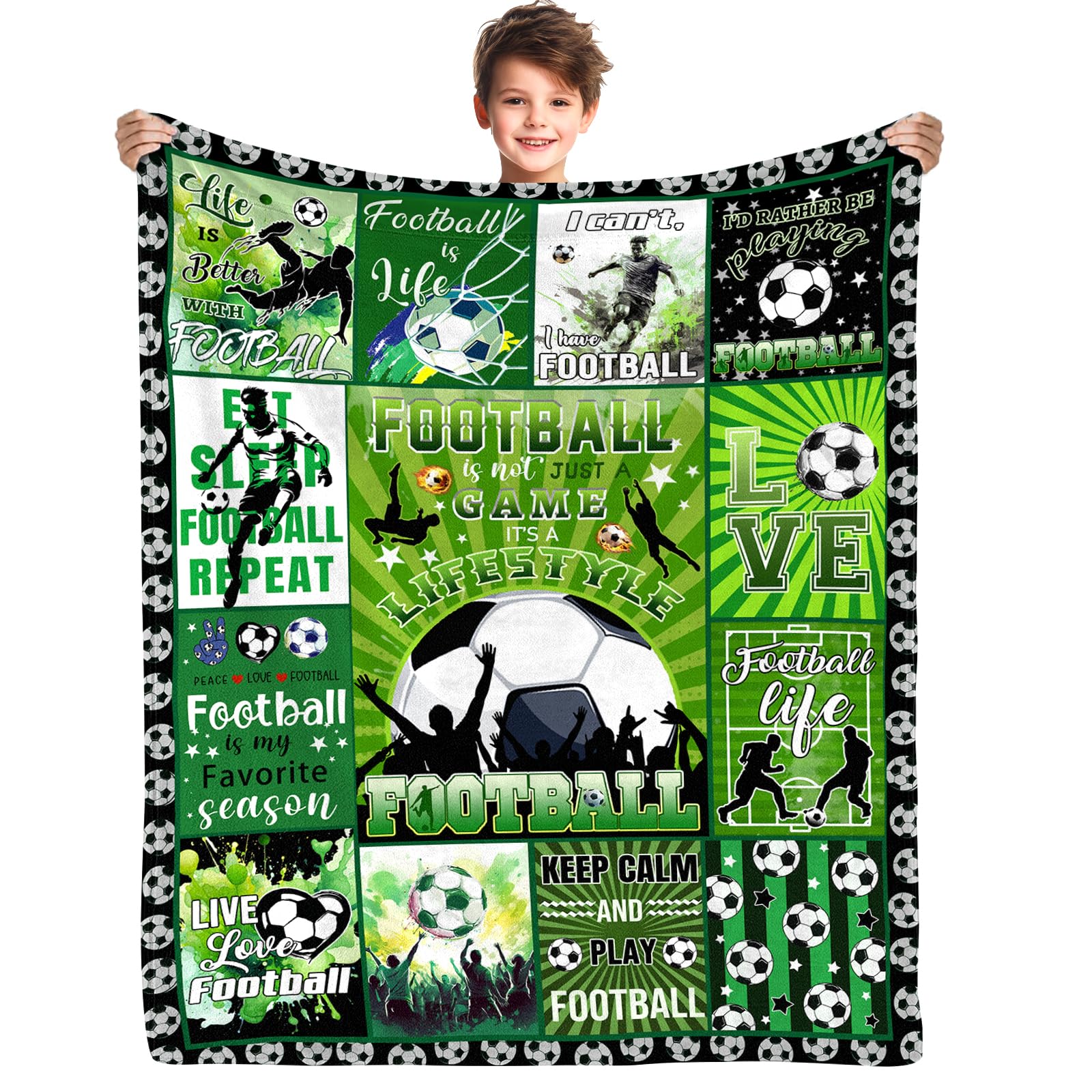 Yasrlvun Football Gifts for Men 152x127CM Football Throw Blanket Soccer Presents for Boys Warm Flannel Soccer Blanket