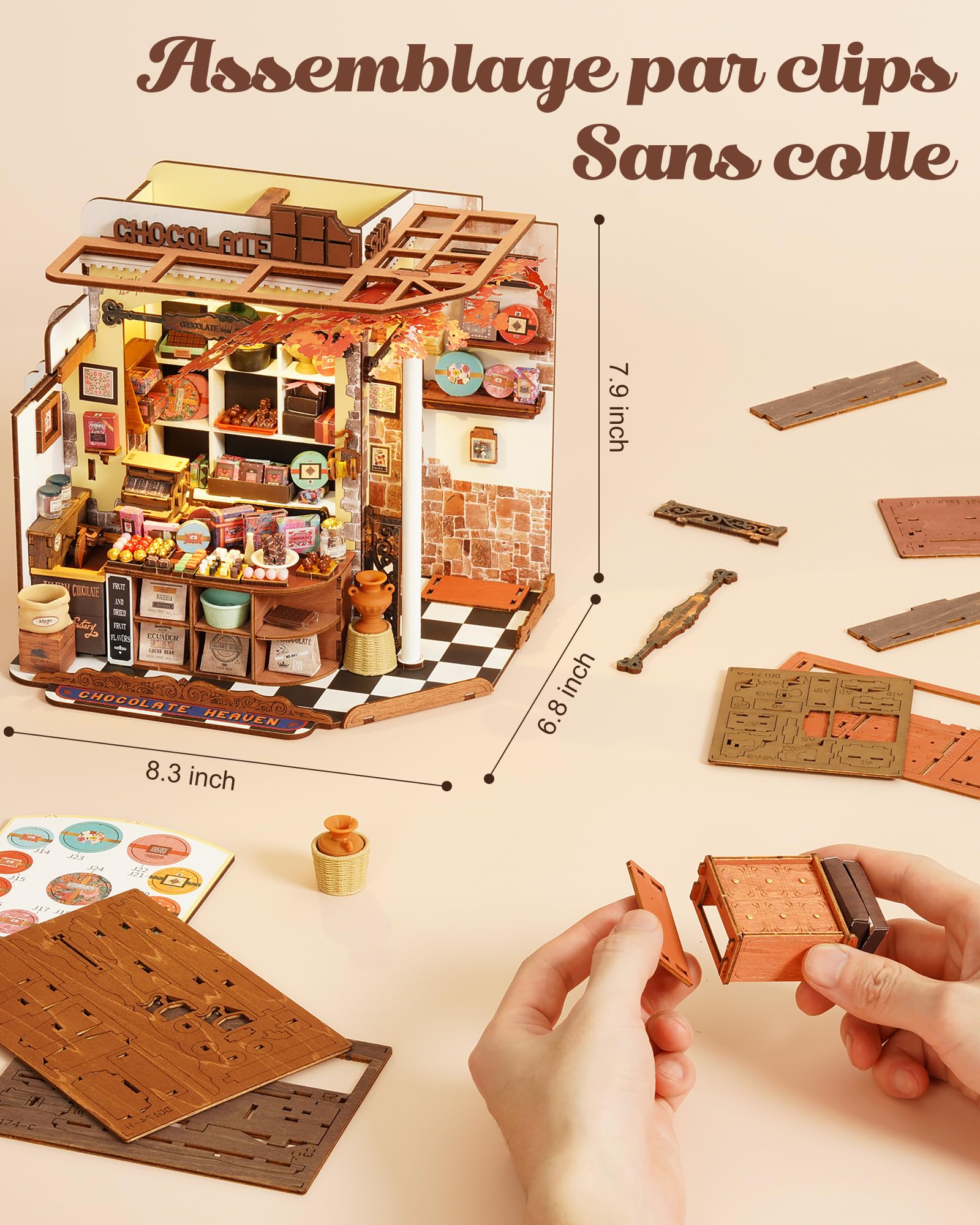 Rolife Maison Miniature La chocolaterie Henry's, 330 pièces Maquette 3D Puzzle Maison de Poupée en Bois 3D à Construire Book Nook pour Adultes et Adolescents Pas de Colle nécessaire