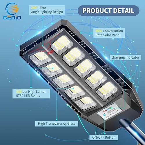 Miniatura 2 de CEDIO Luz solar de 6500 W al aire libre, luces solares de calle al aire libre IP66 impermeable, 6500 K del atardecer al amanecer, luces de