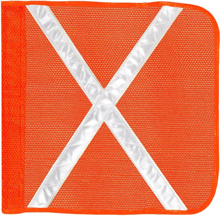 SafetyWhips Warning Whip Flag | Fluorescent Orange Mesh | 16"x16" | 3M White Vinyl Reflective "X" | Nylon with Hog Rings – CAPA Certified