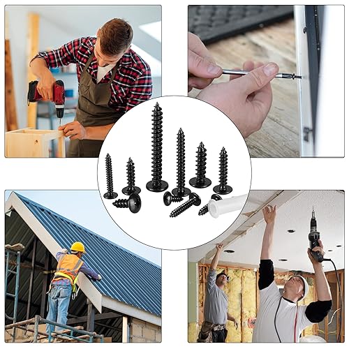 Miniatura 7 de 70 tornillos de madera M5 x 1.575 in con cabeza de truss Phillips negros, tornillos de cabeza de hongo cruzados autorroscantes para muebles,