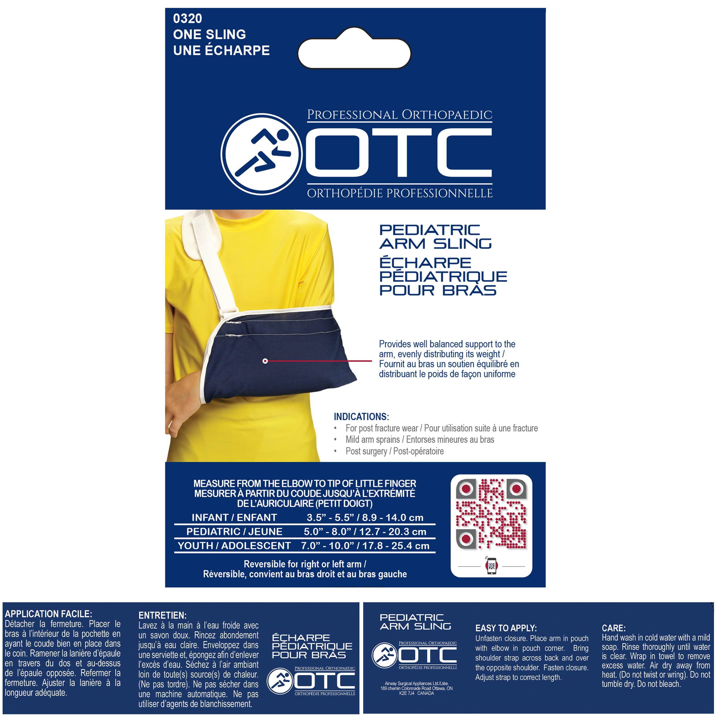 OTC KidsLine Arm Sling, Shoulder Cradle Style Support, Navy, Youth