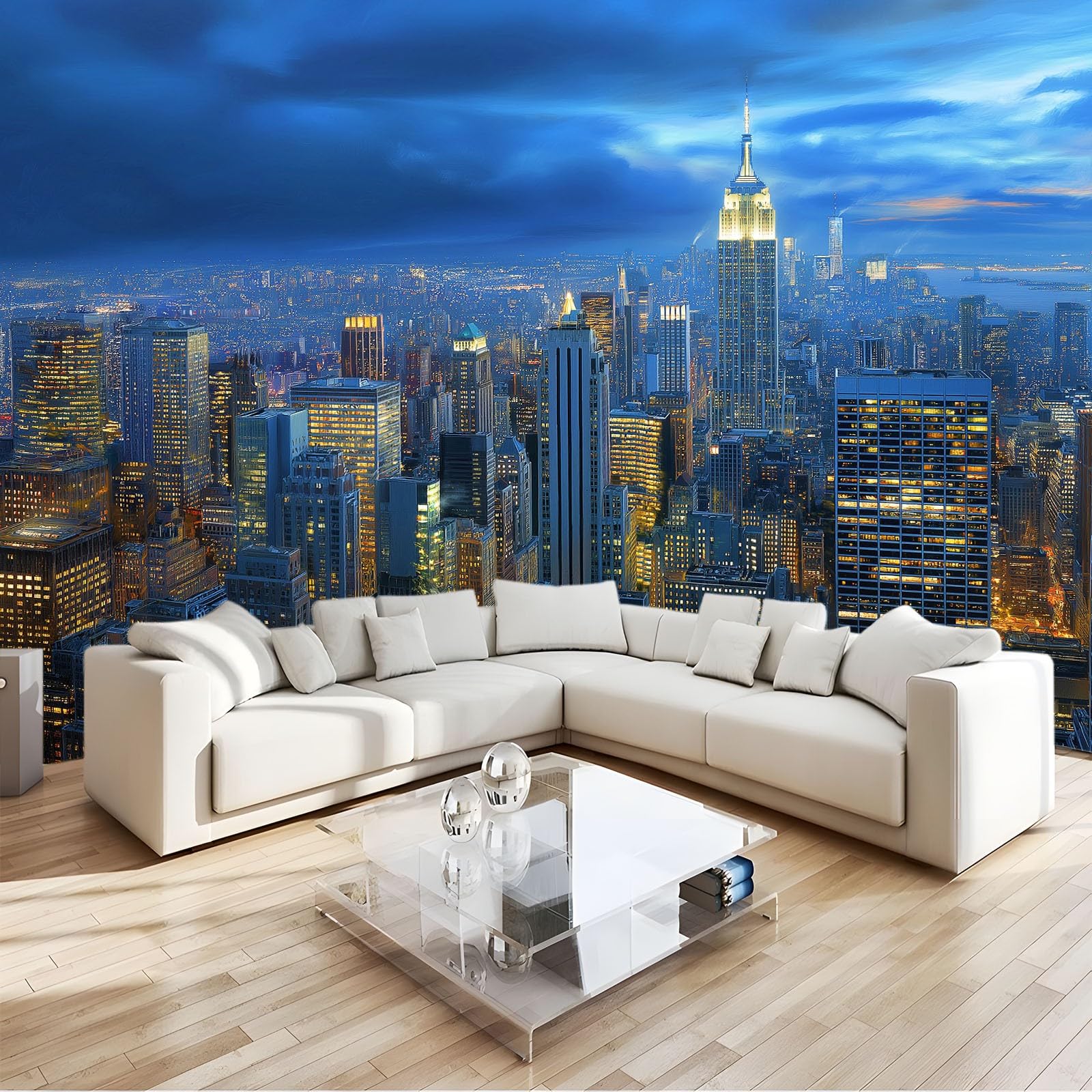 Fototapeta z włókniny 200 x 140 cm, nowoczesna architektura miasta, oświetlenie, ruchliwe miasto, granatowa - tapeta ścienna do salonu i sypialni, jakość premium, dekoracja ścienna