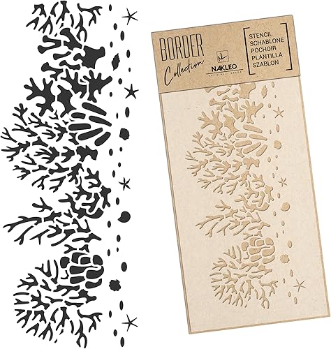 NAKLEO - Plantilla de pared de plástico reutilizable con borde Arrecife de algas Patrón de pintura a rayas Plantilla de arte para manualidades