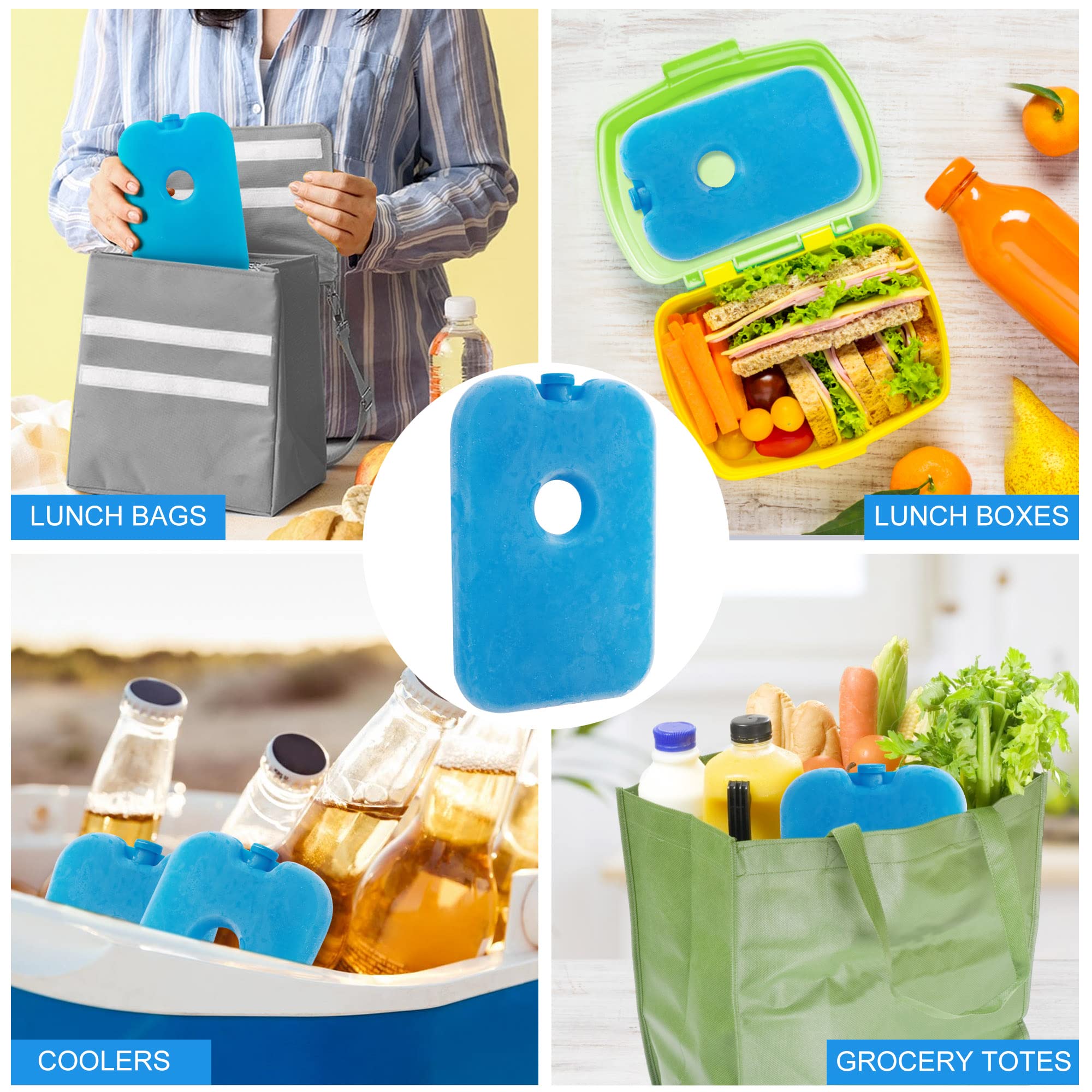 LotFancy Lot de 6 Sacs de Glace réutilisables pour congélateur, Longue durée de Vie, Blocs de Glace Bleus, réutilisables pour Aliments, Boissons, Lait
