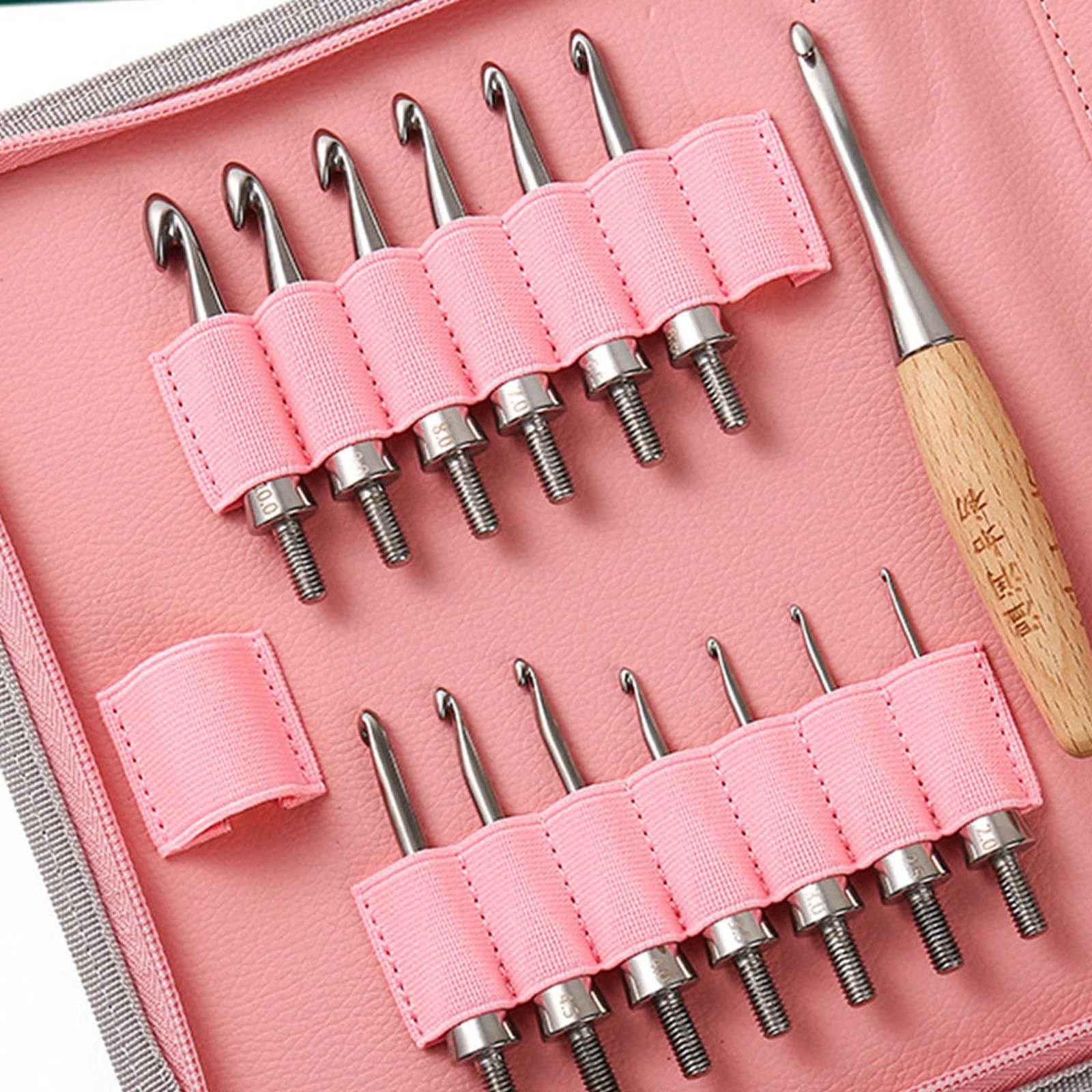 Gancho de ganchillo de acero inoxidable para tejer con 14 puntas intercambiables, mango ergonómico de madera, gancho de ganchillo, herramienta de manualidades, ganchos ergonómicos