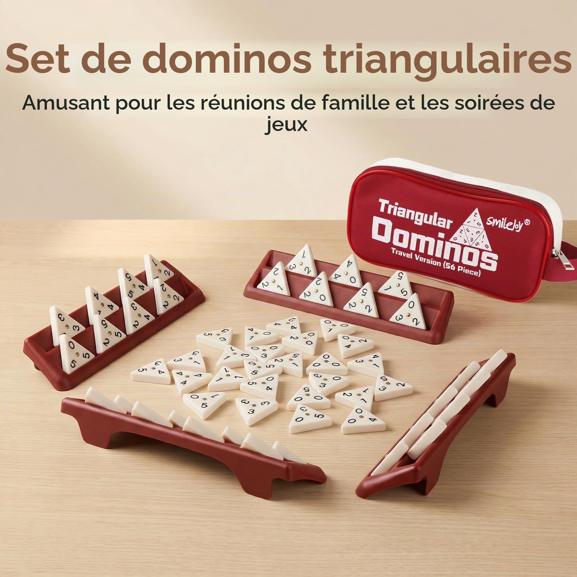 Smilejoy Domino triangulaire, 56 pièces de domino. 2-4 joueurs