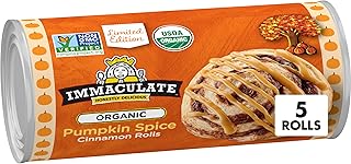 Immaculate Baking Organic Cinnamon Rolls, Limited Edition Pumpkin Spice With Icing, Refrigerated Canned Pastry Dough, 5 Rolls, 17.5 oz