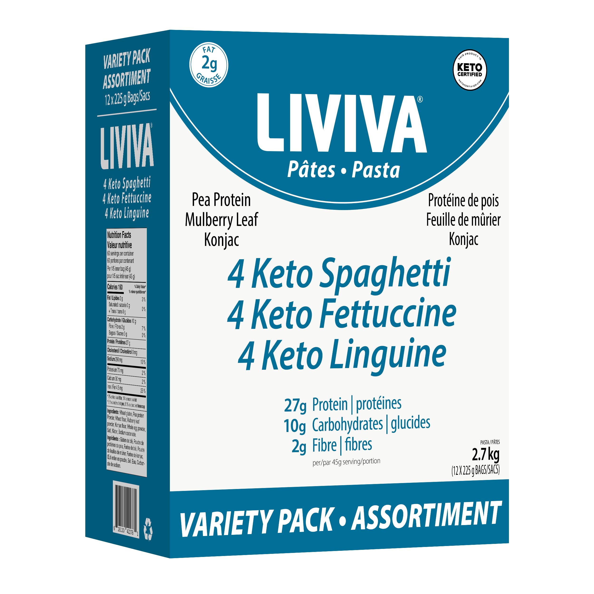 LIVIVA Pasta Value Pack (135 g Protein per Box) - Low Carb High Protein Pasta made from Pea Protein & Konjac Flour - 8g Net Carbs, Diabetic-Friendly - Ready to Eat in 3 – 4 mins – Taste like Healthy Al Dente Italian Pasta (12 Pack, Fettuccine) — view 6