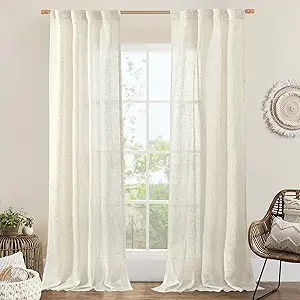 LAMIT 38 Inch Width Semi Sheer Linen Curtains 2 Panels, Cream Ivory Light Filtering Panels Back Tab and Rod Pocket Boho Neutral Drapes for Living Room/Bedroom/Farmhouse, 38 x 84 Inch