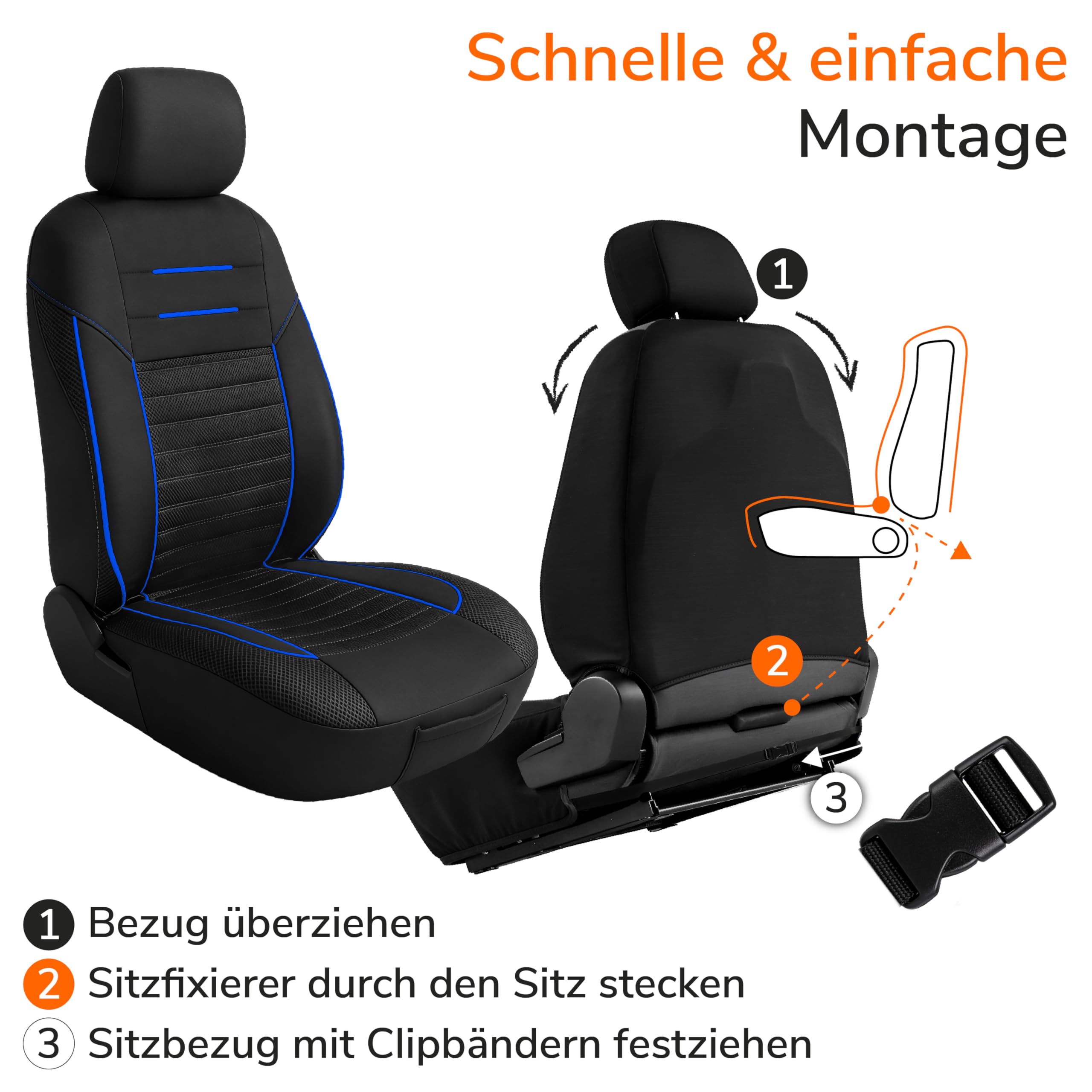 Upgrade4cars Autositzbezüge Set Universal Blau für Vordersitze & Rückbank Autozubehör Innenraum