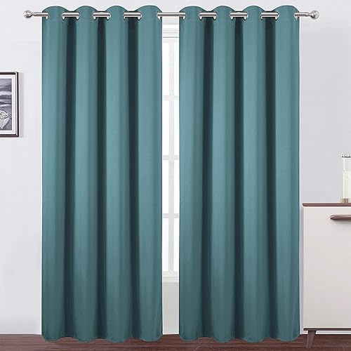 LEMOMO Sea Teal Thermal Blackout Curtains/52 x 84 Inch/Set of 2 Panels Room Darkening Curtains