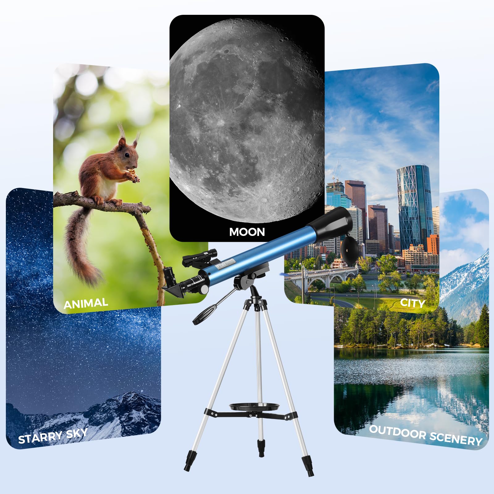 Telescopio Astronomico Bambini con Cercatore a Punto Rosso, Obiettivo da 50 mmTelescopio per Principianti con Treppiede Retrattile, Adattatore Telefonico, per Osservare La Luna/Stelle