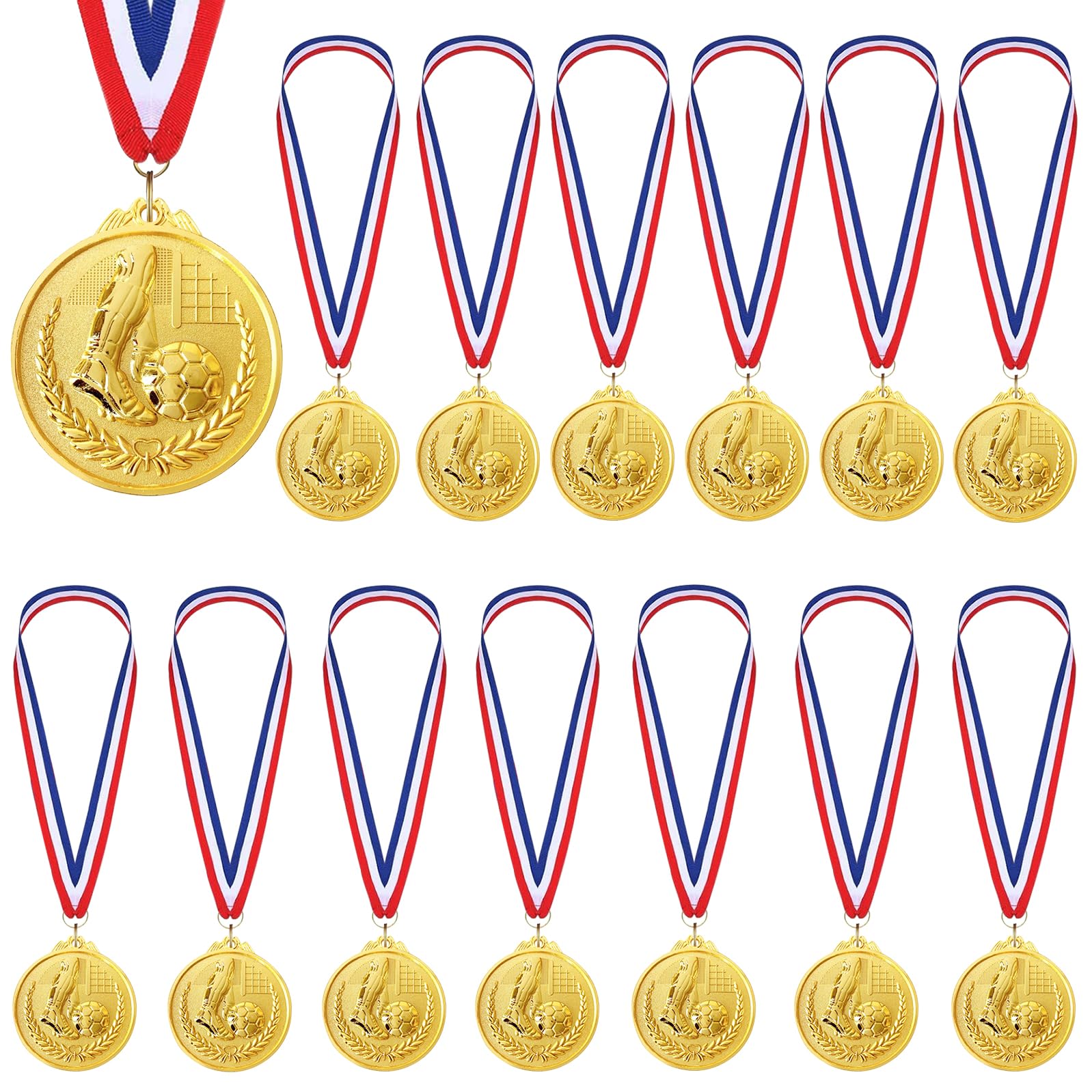 Thelau - Médailles De Voetbal Anniversaire Enfants - Set 12 Pieces Metal Dore Fetes Sportives Et Matchs De