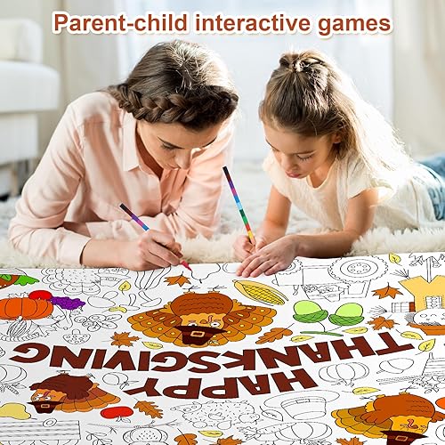 Miniatura 6 de Póster gigante para colorear de Acción de Gracias con 6 crayones apilables, juego de recuerdos de fiesta de Acción de Gracias de calabaza grande,