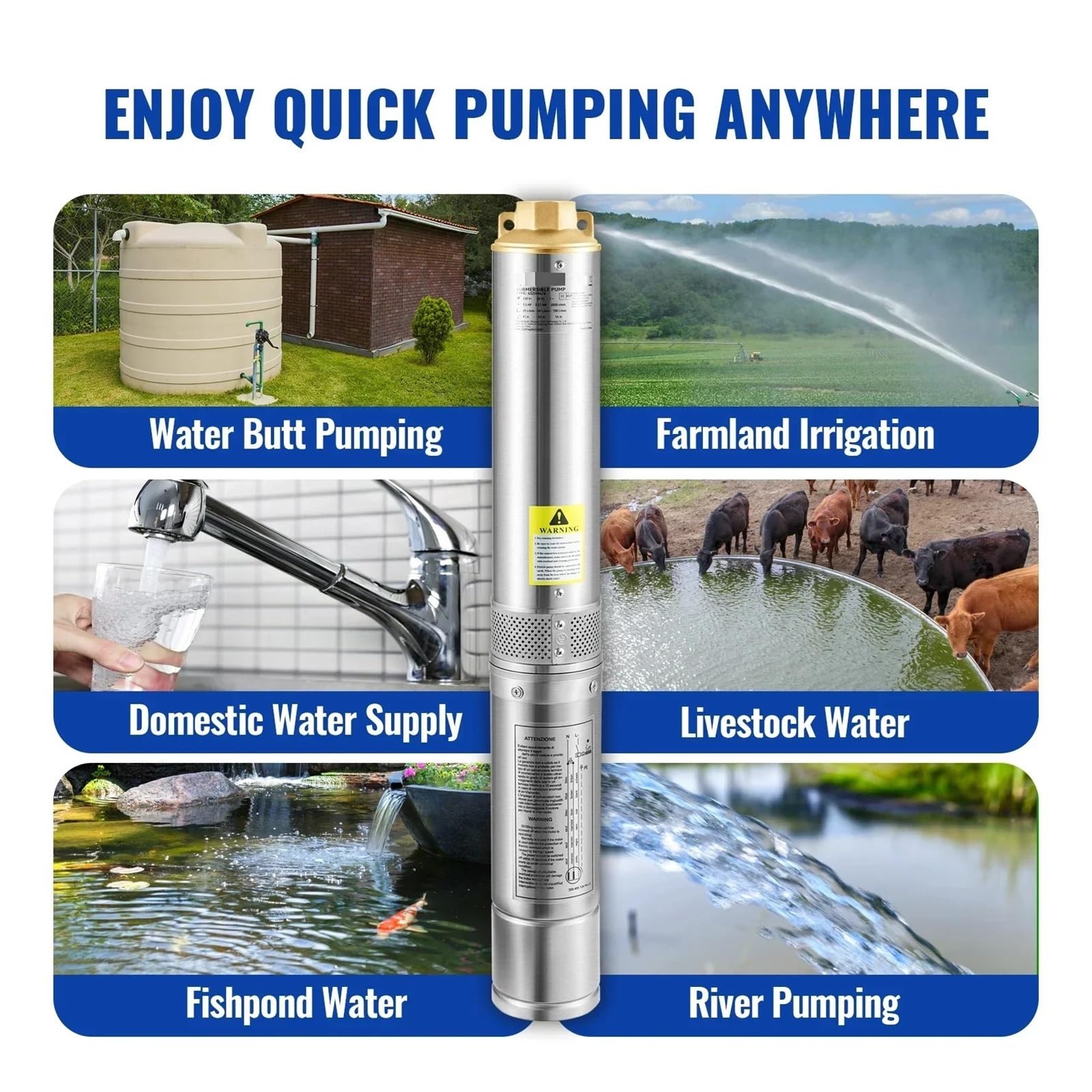 Bomba Sumergible For Pozo Profundo Bomba De Agua De Acero Inoxidable(550W 35L per min)
