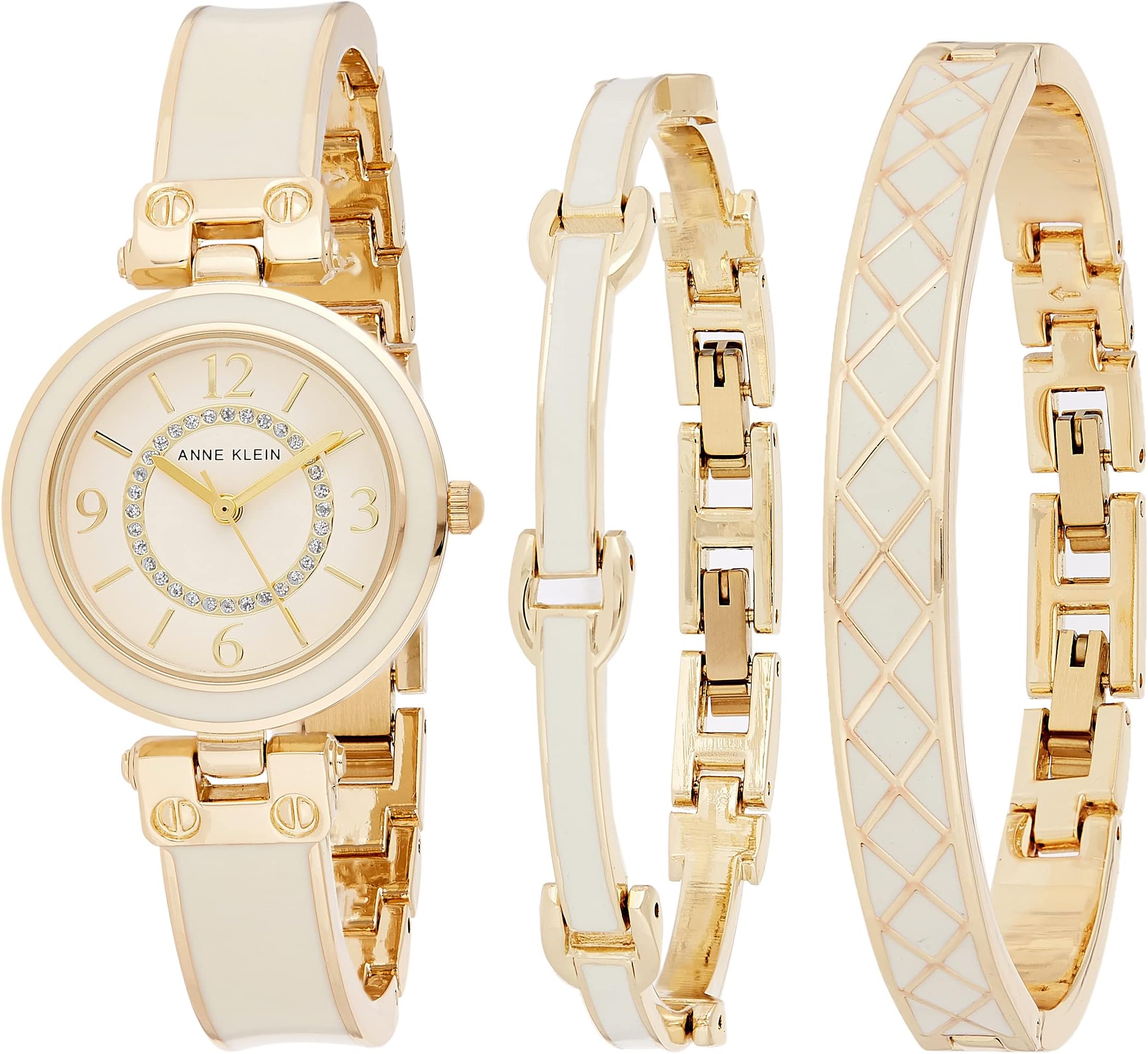 Anne Klein Women's AK/3296 Accent Bangle Watch and Bracelet Set, Gold/Ivory, Made in Japan