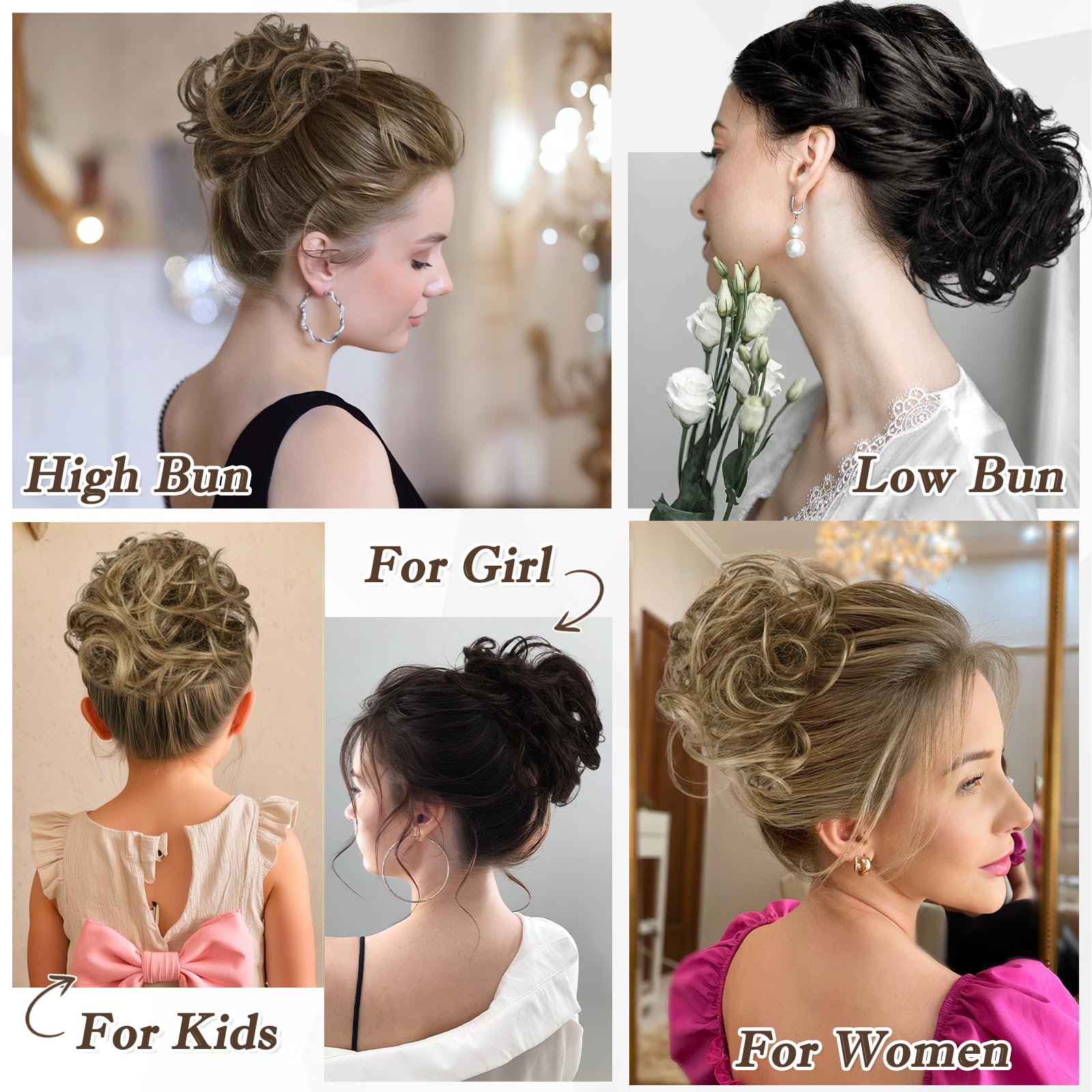 RUWISS Chignon Cheveux Humain, Faux Chignon Bouclés Ondulés Postiche Chignon Chouchou Cheveux Naturel pour Femme, 32g Blond Doré
