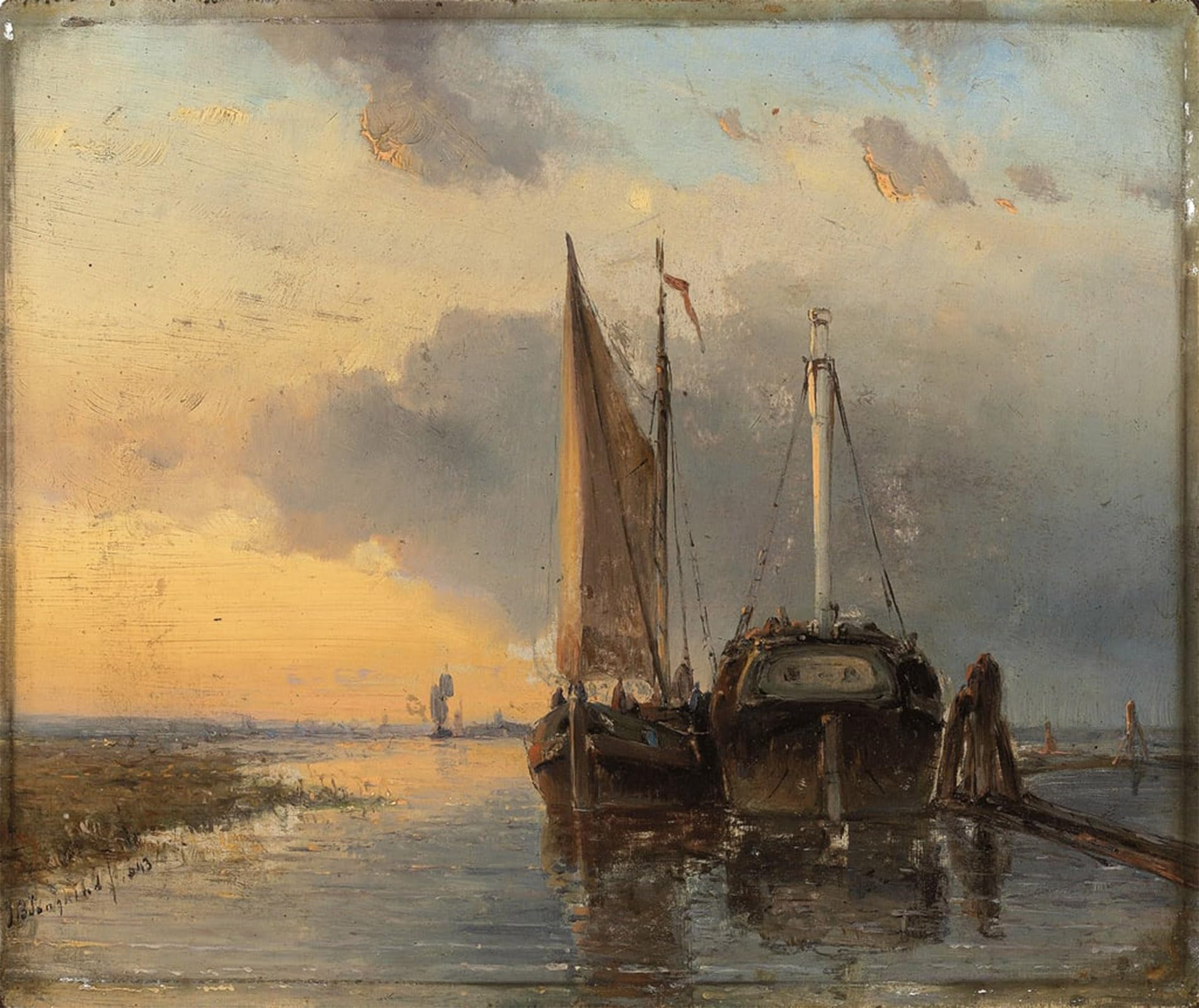 SERENDIPITP Retro Picture Poster Wall Art Pictures Painting Harbour on a Dutch River by Johan Barthold Jongkind Wall Art Canvas Print for Wall Decor 60x90cm