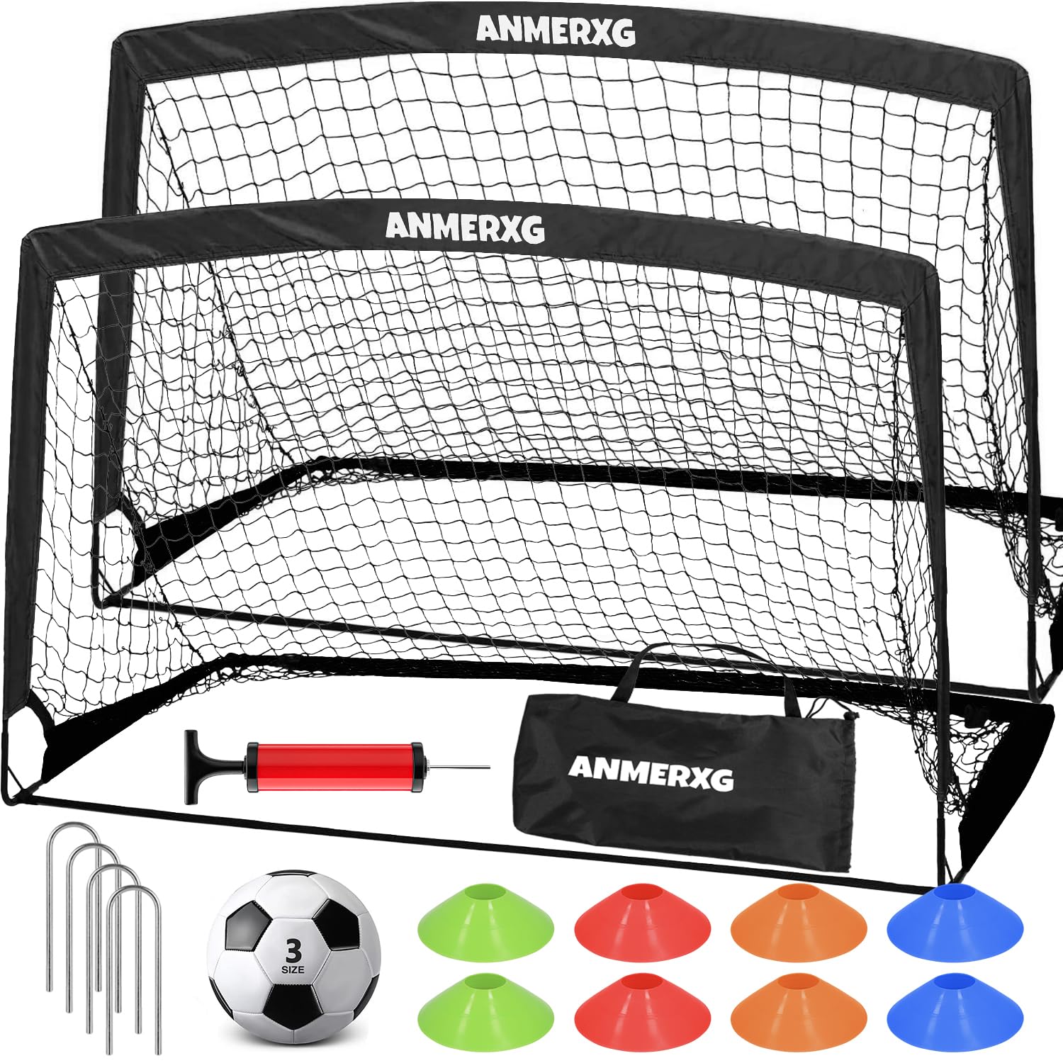 6x4FT Kids Soccer Goal for Backyard Set Portable Soccer Goal with Ball Pump and Cones Soccer Net Set of 2 Training Equipment Outdoor Sports Gift