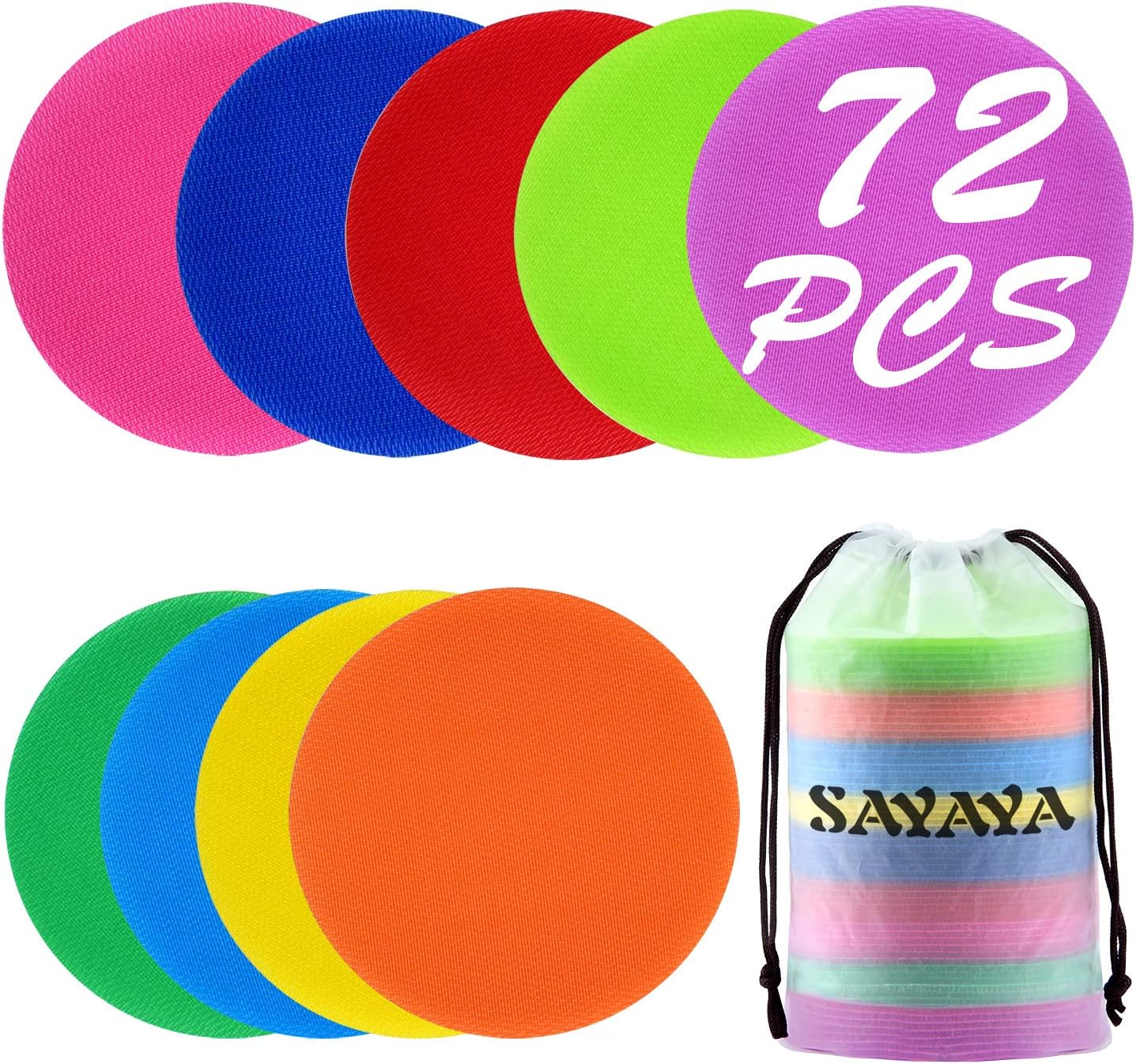 SAYAYA 72 Pieces Spot Markers Carpet Spots Non-Skid Floor Spots 4 Inches Circles for Preschool, Kindergarten, Classroom, 9 Colors