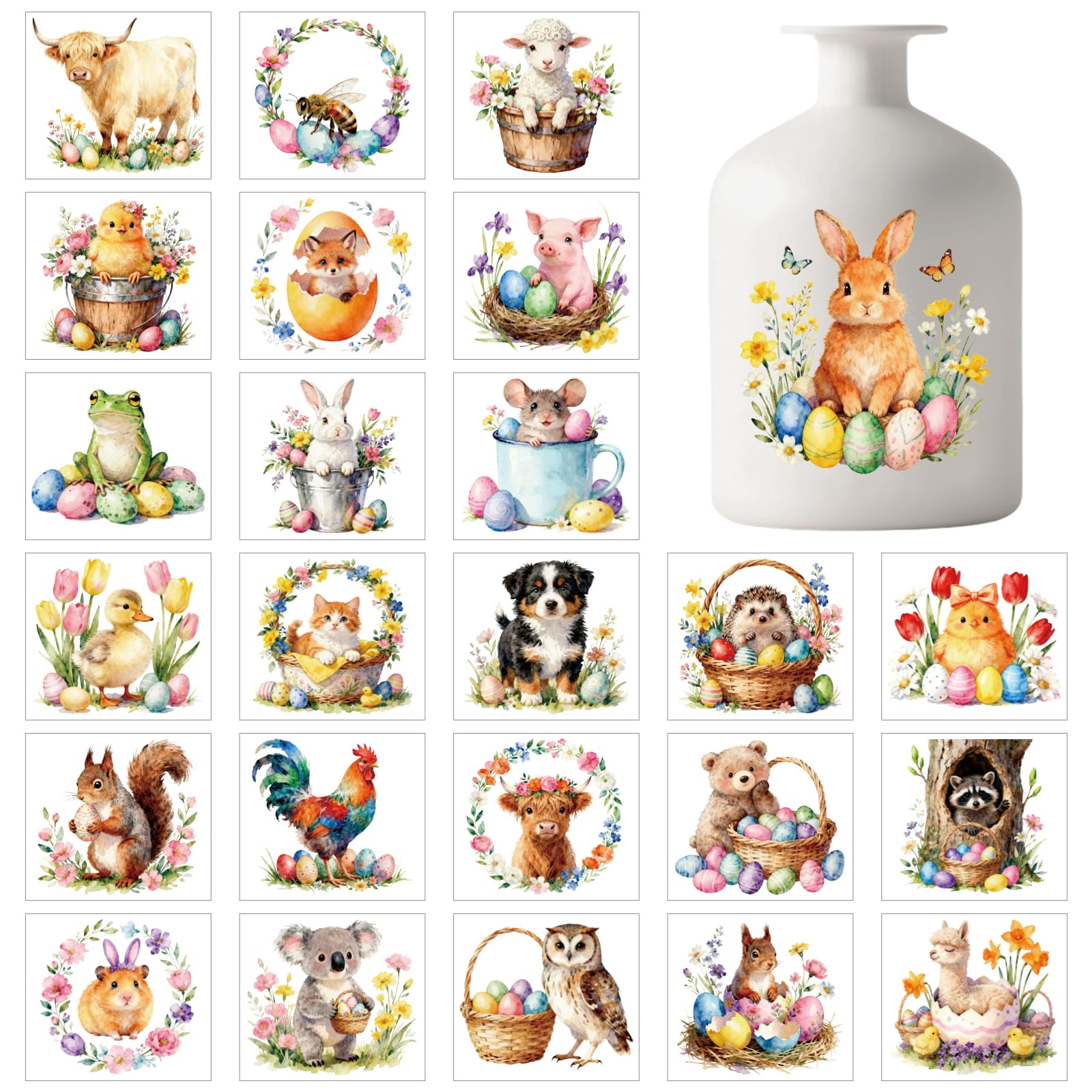 Autocollants pour vases et lampes en verre - 25 planches de stickers de Pâques