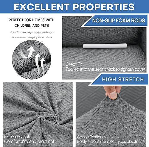 Miniatura 3 de XINEAGE - Fundas elásticas para sofá de 2 cojines, 1 pieza, fundas de jacquard de alta elasticidad para sofá biplaza, protector de muebles para sala