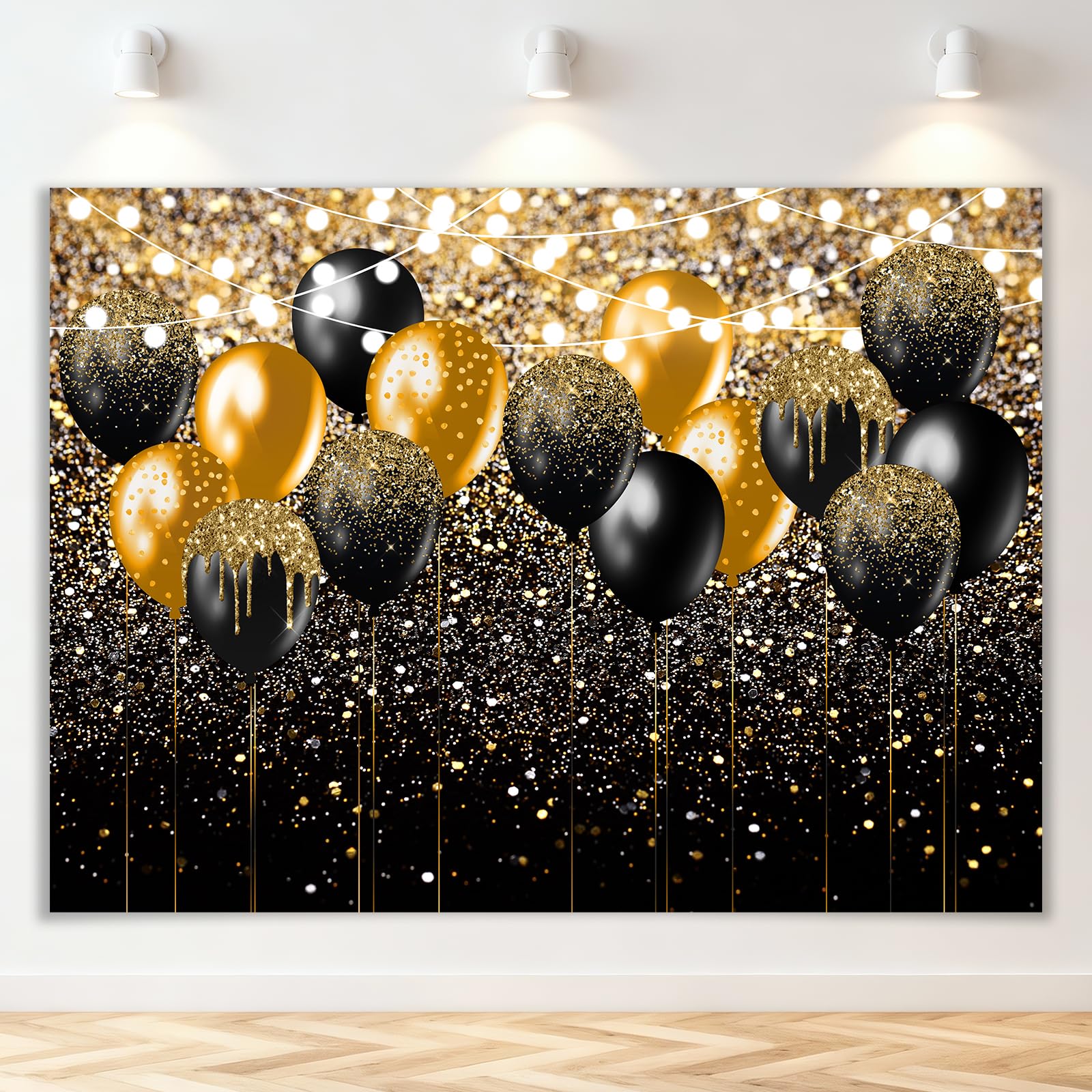 Avezano Black and Gold Glitter Backdrop for Birthday Wedding Prom Graduation Photography Background Party Glitter Gold Black Balloon Party Decorations