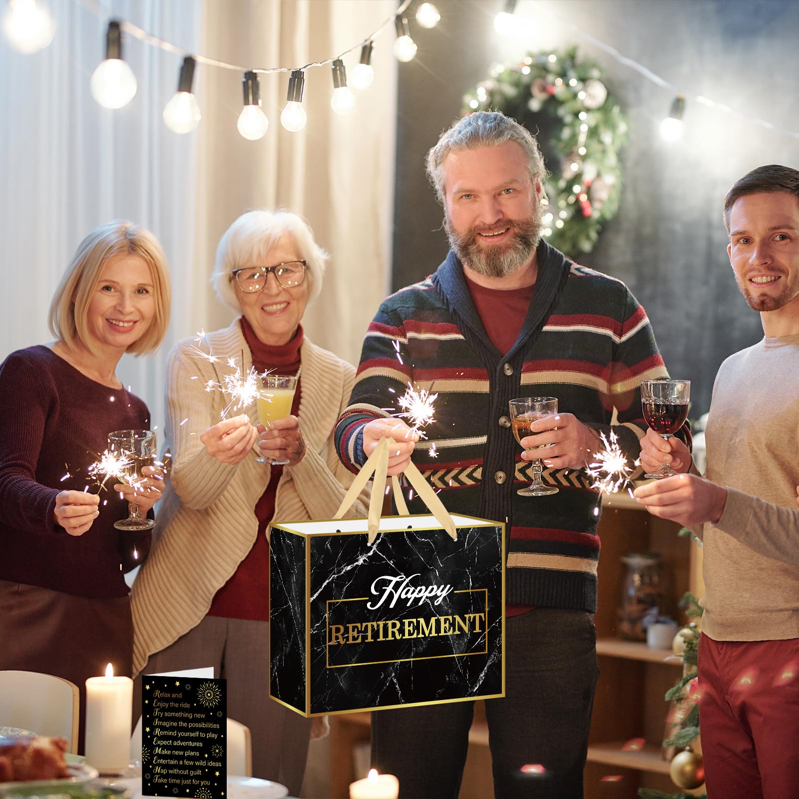 Büro Geschenktüte Geschenktüte Ruhestand Schwarz/Gold - Mit Karte \u0026  Seidenpapier Für Abschiedsgeschenke Schwarz Gold Geschenktüte, image size:1600x1600