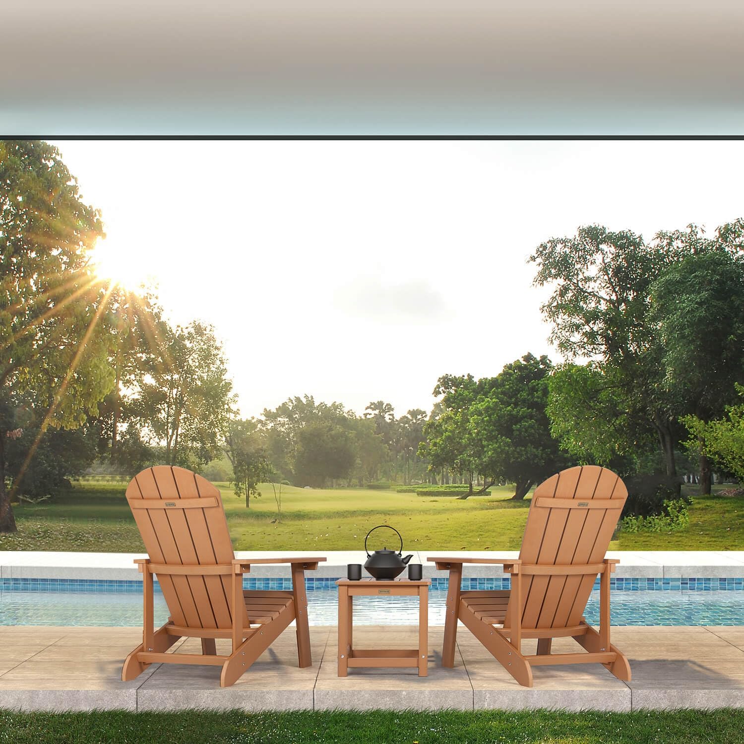 Adirondack Chair, All Weather Resistant Plastic Chairs with Cup Holder, 5 Easy Steps to Install, Outdoor Chairs for Patio, Garden, Backyard Deck, Lawn, Fire Pit - Teak