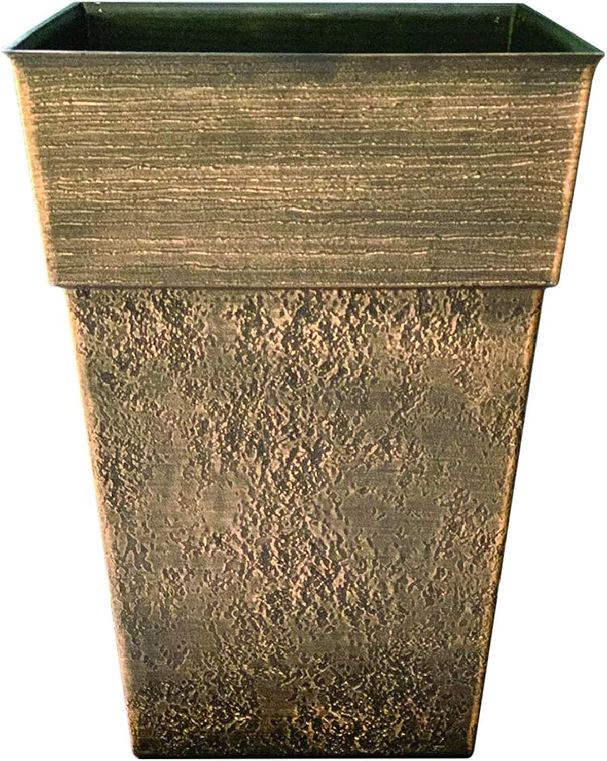 The HC Companies Avino 13 Inch Square Plastic Accent Outdoor Flower Planter Pot for Garden, Patio, Porch, Deck, or Balcony, Celtic Bronze (2 Pack)