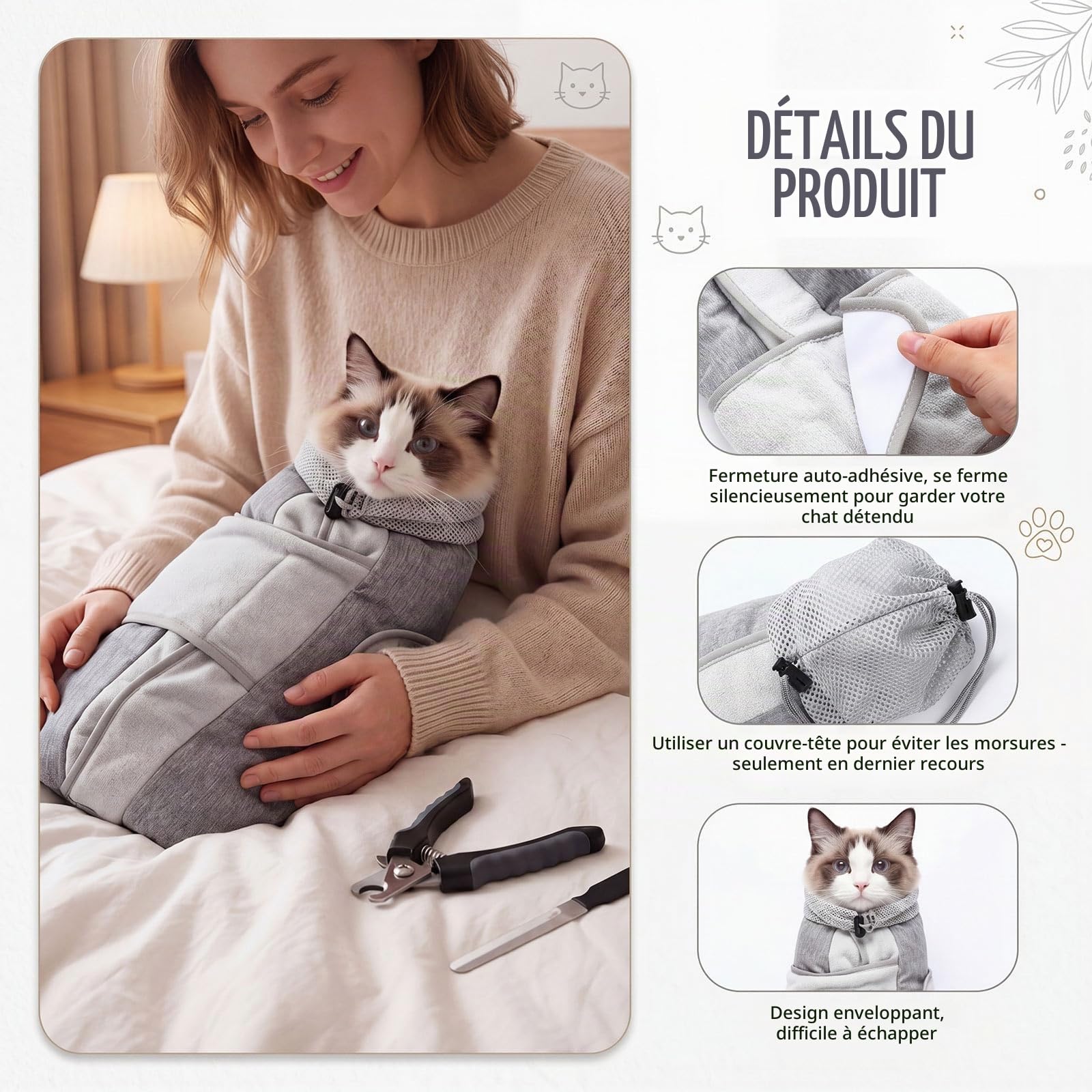 Hsei Rouleau de toilettage pour chat pour couper les ongles avec coupe-ongles et lime, taille S